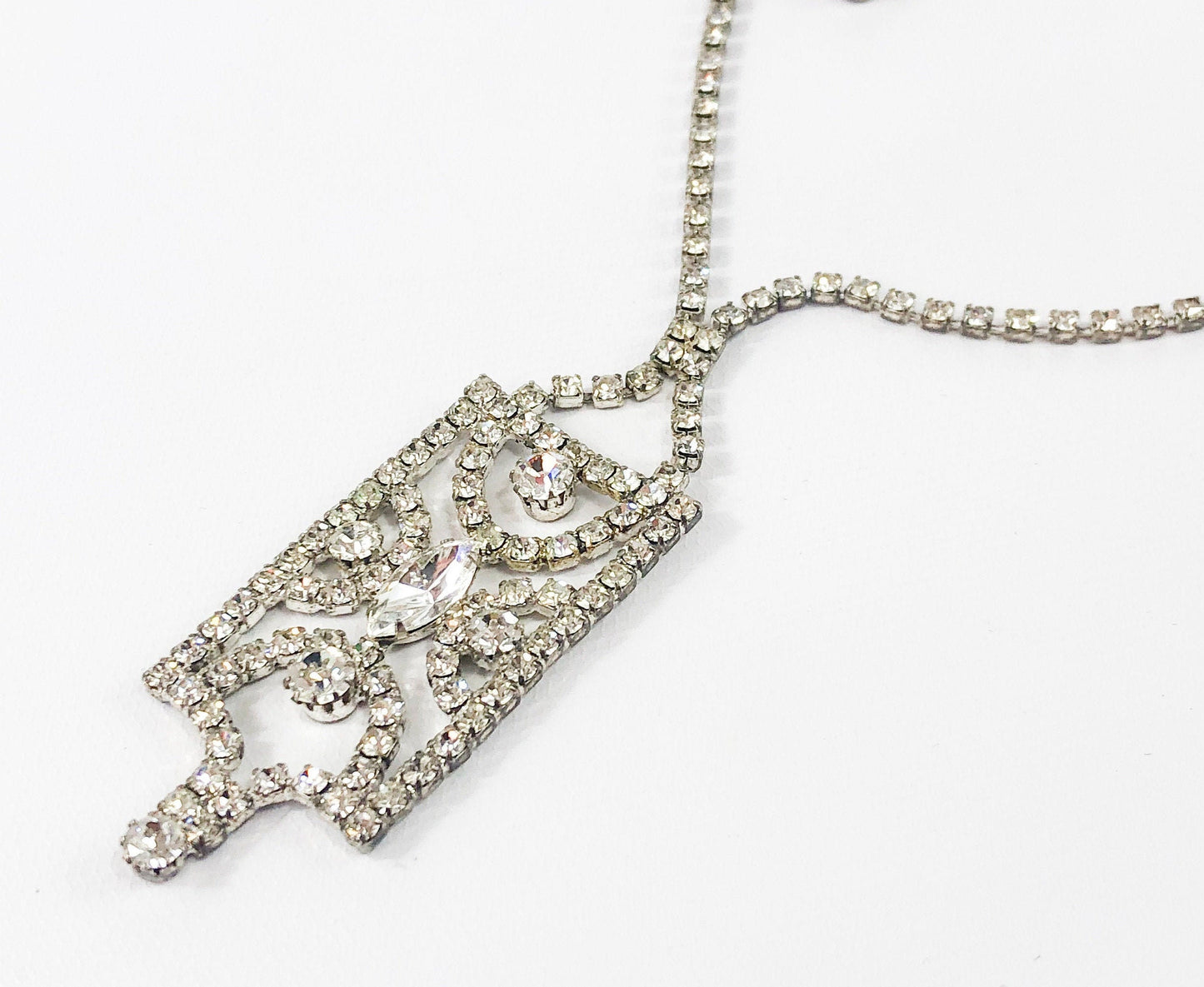 1950s Rhinestone Pendent Necklace | Vintage Deco Jewelry