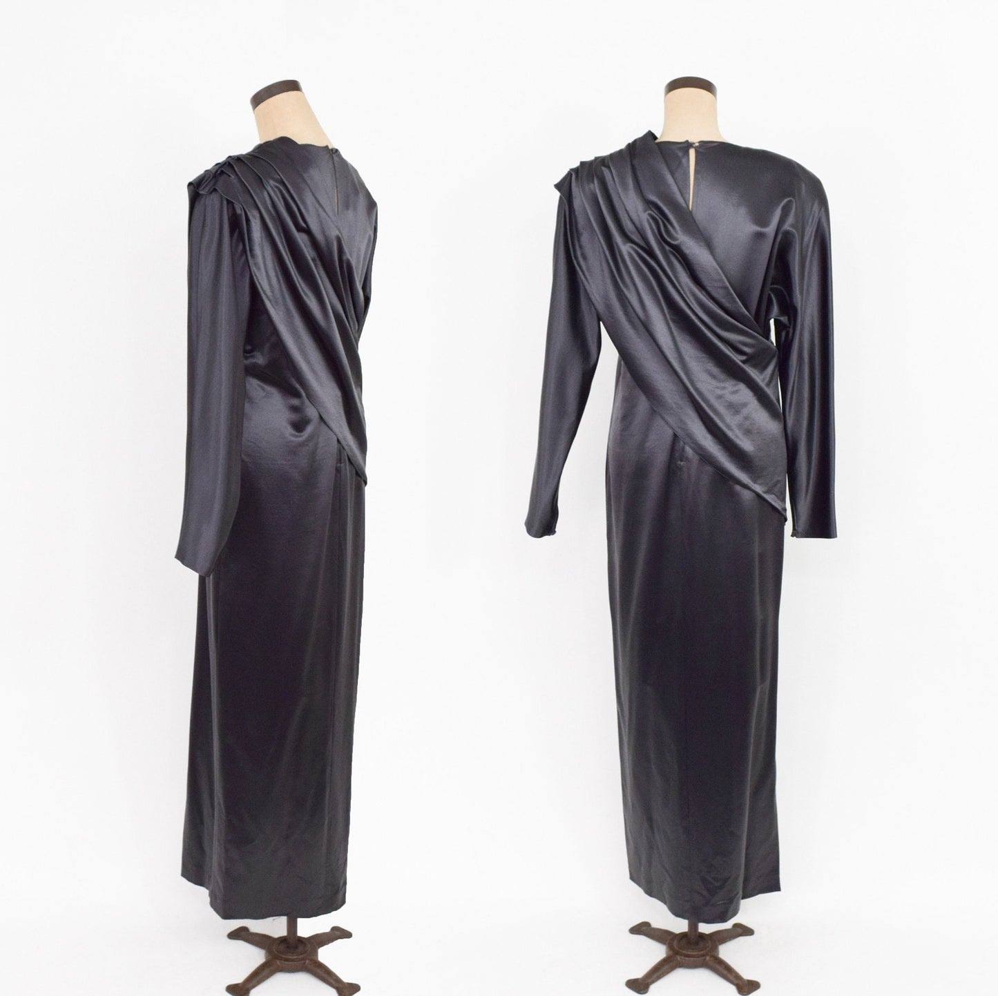 1990s Krizia Charcoal Gray Satin Evening Gown, Large