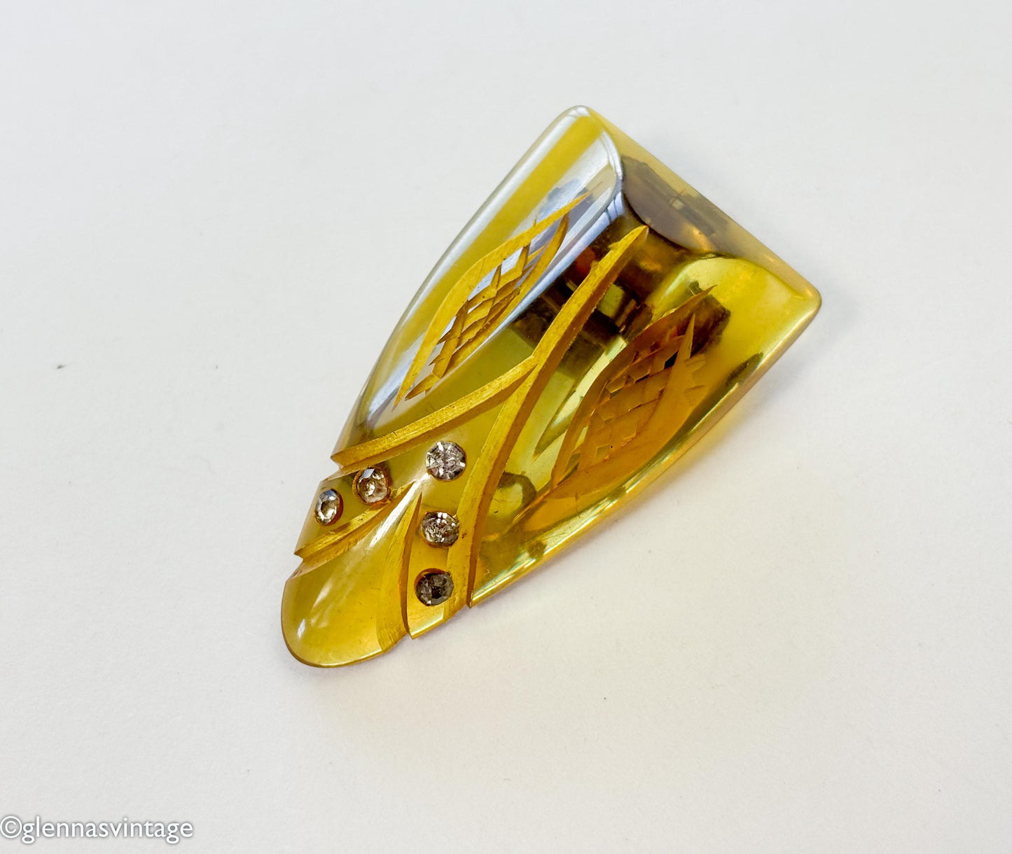 1920s Apple Juice Bakelite Dress Clip | Rhinestone Accent