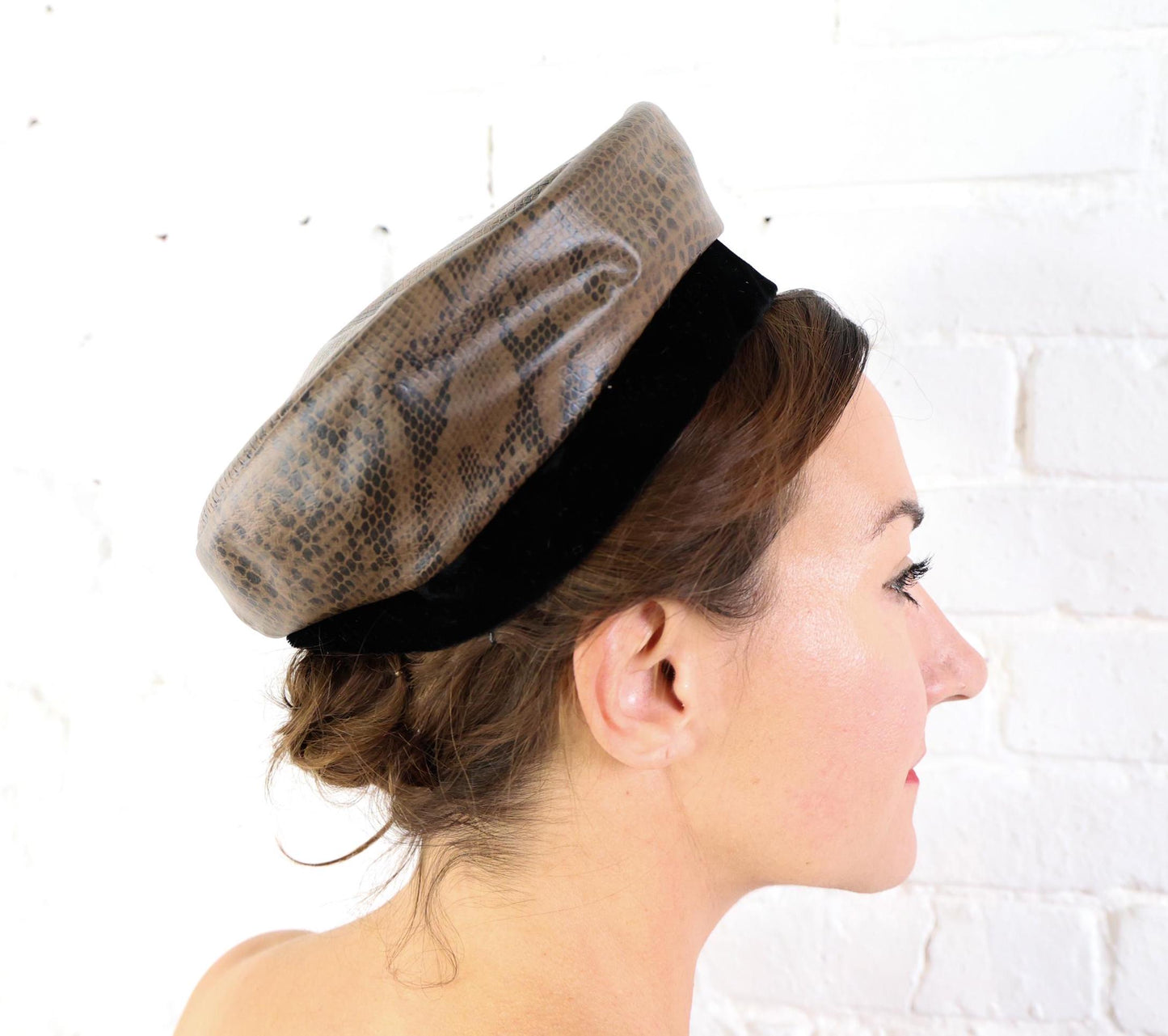 1970s Faux Snakeskin Beret Hat