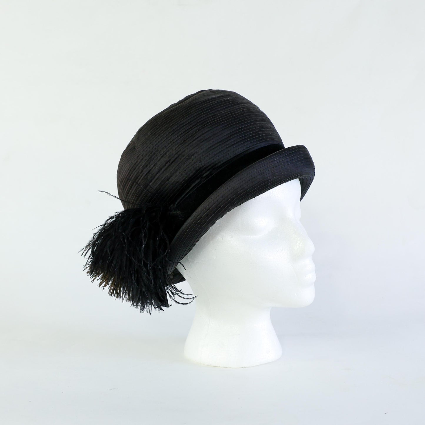 1960s Mr. Glenn Black Satin Feather Hat