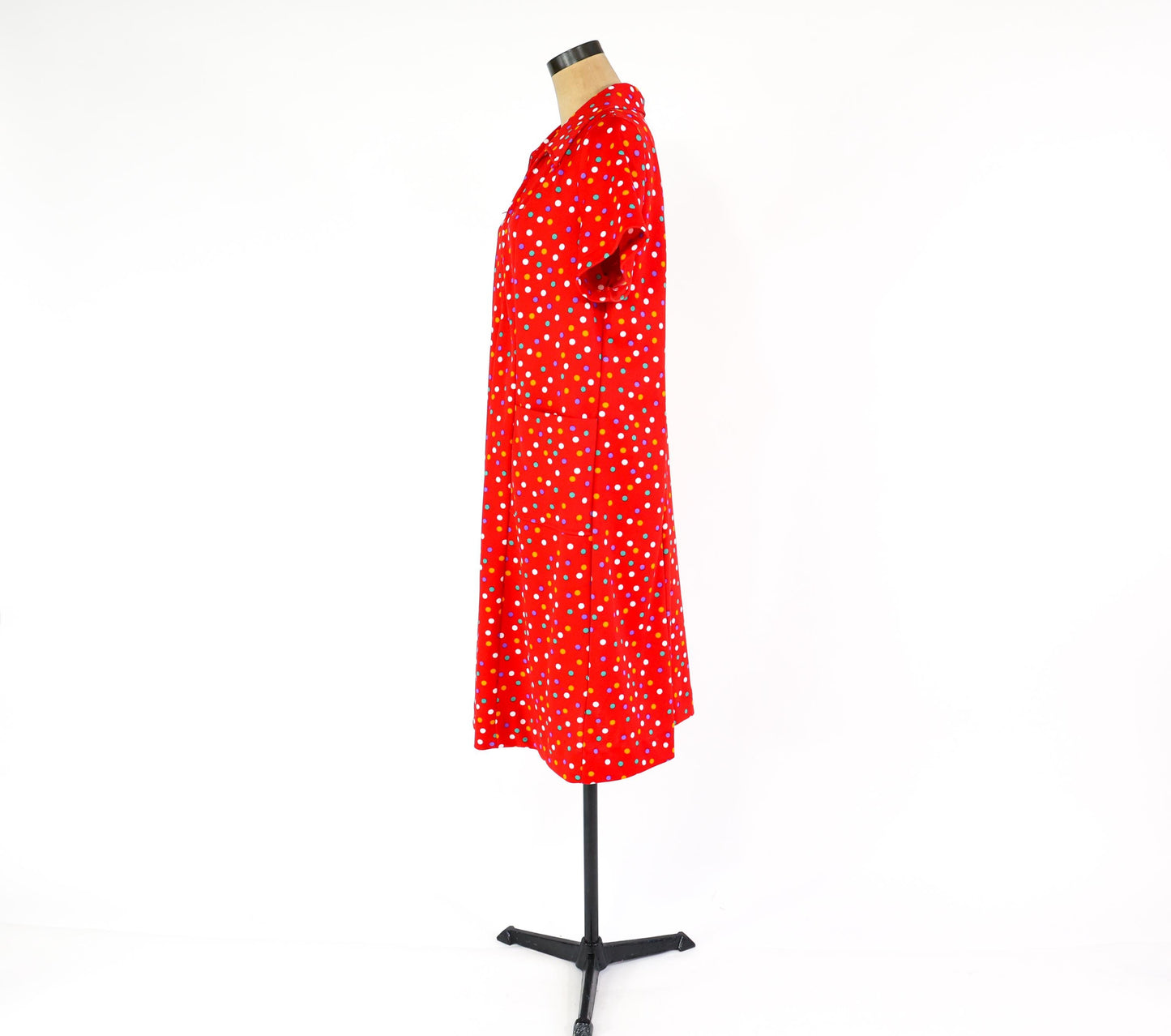 1970s Red Polka Dot Dress, XL 42" Waist