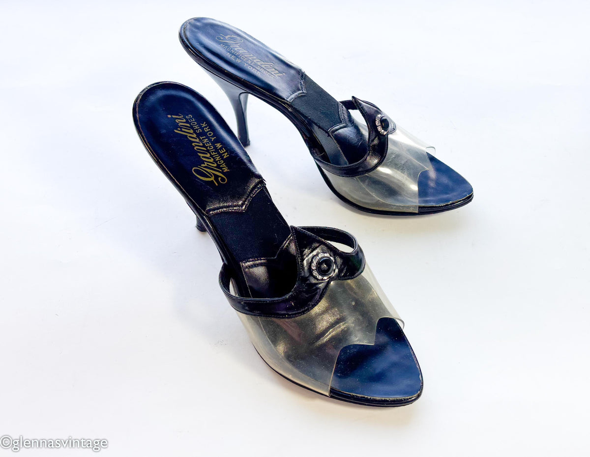 1950s Black Spring-o-lator Heels Pumps, Size 7