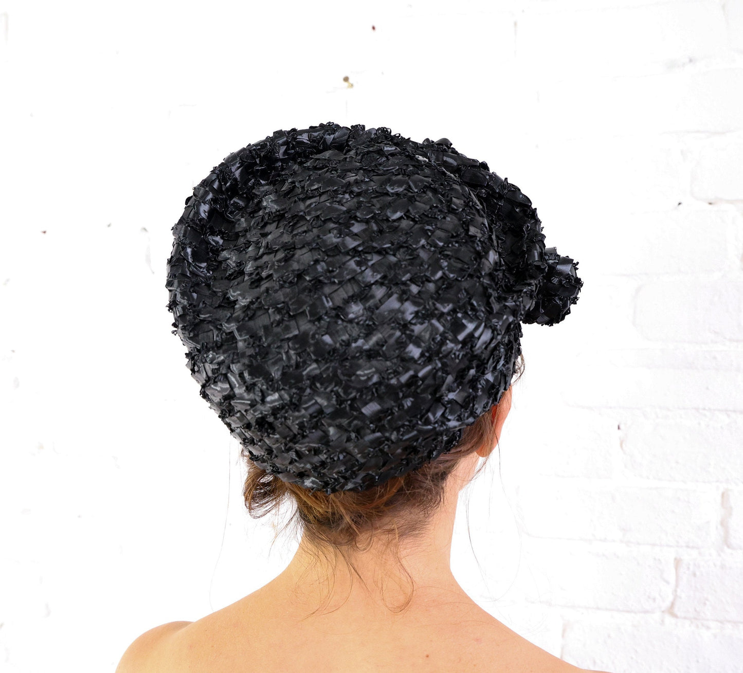 1960s Black Woven Raffia Hat, Jackie O Style
