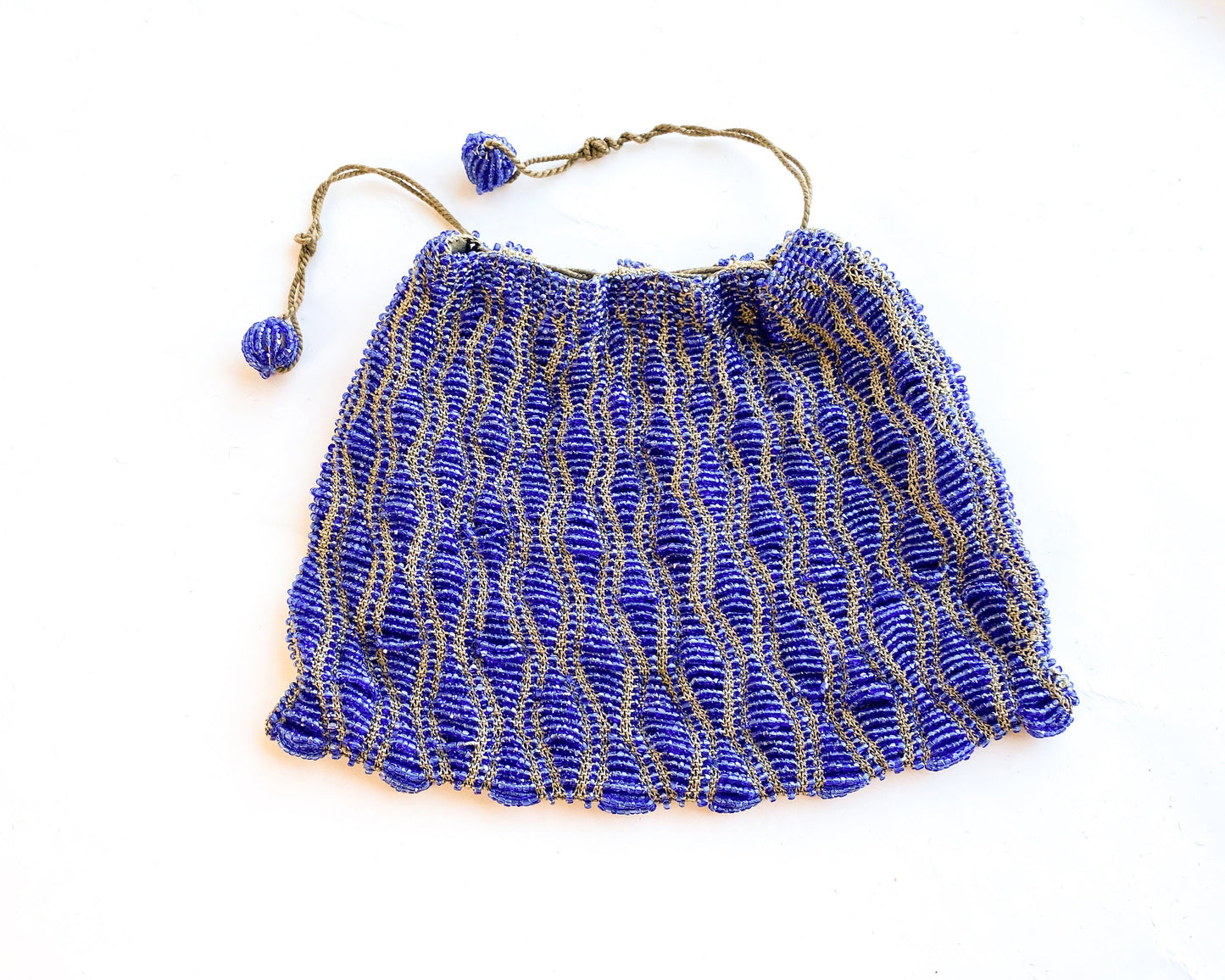 1900s Vintage Blue Beaded Evening Bag | Glass Beads Purse