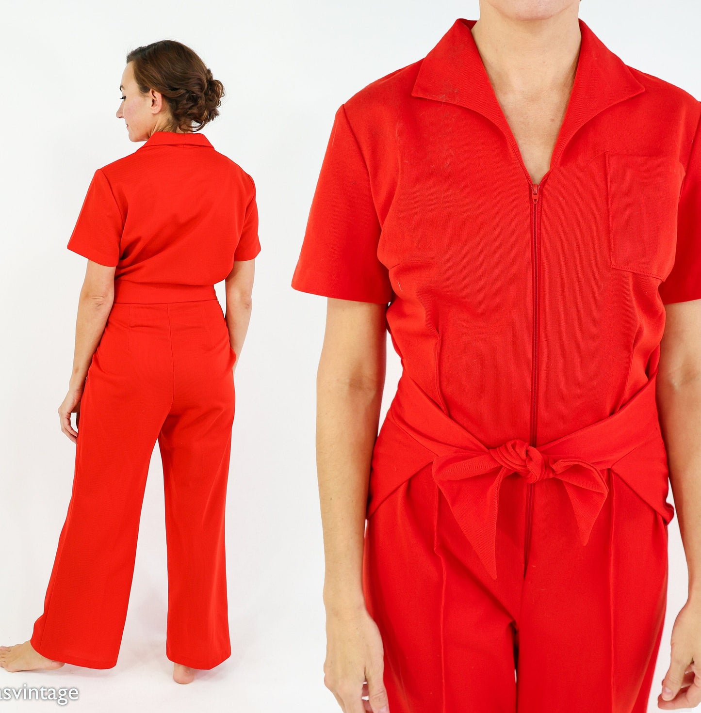 1970s Red Knit Jumpsuit, One Piece, Medium