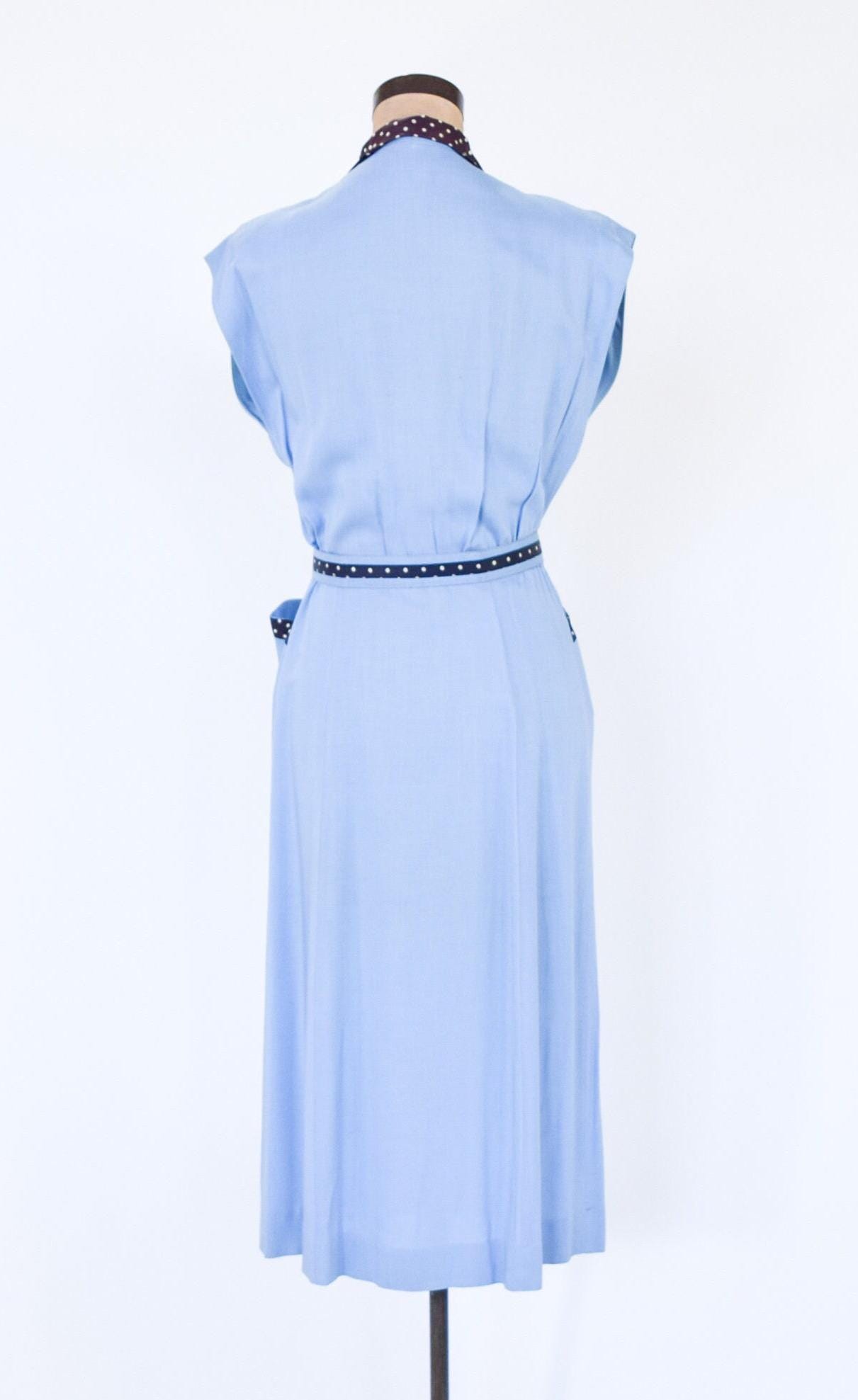 1950s Blue Cotton Sheath Dress, Medium