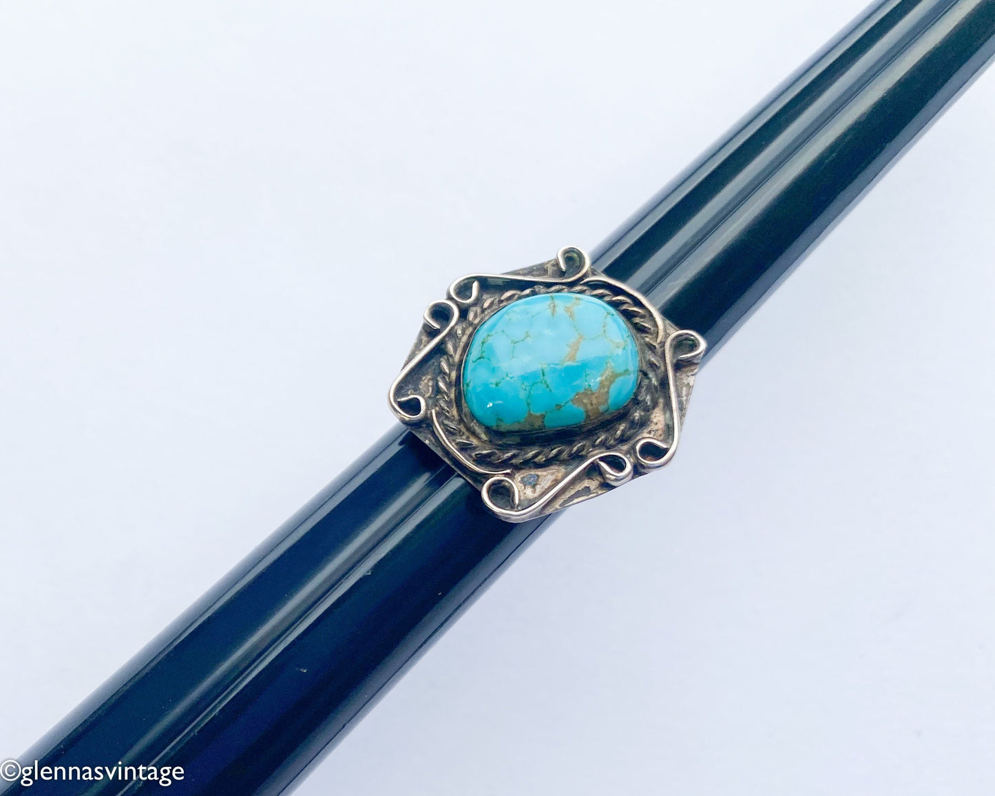1950s Southwest Turquoise Sterling Silver Ring | Size 6 3/4