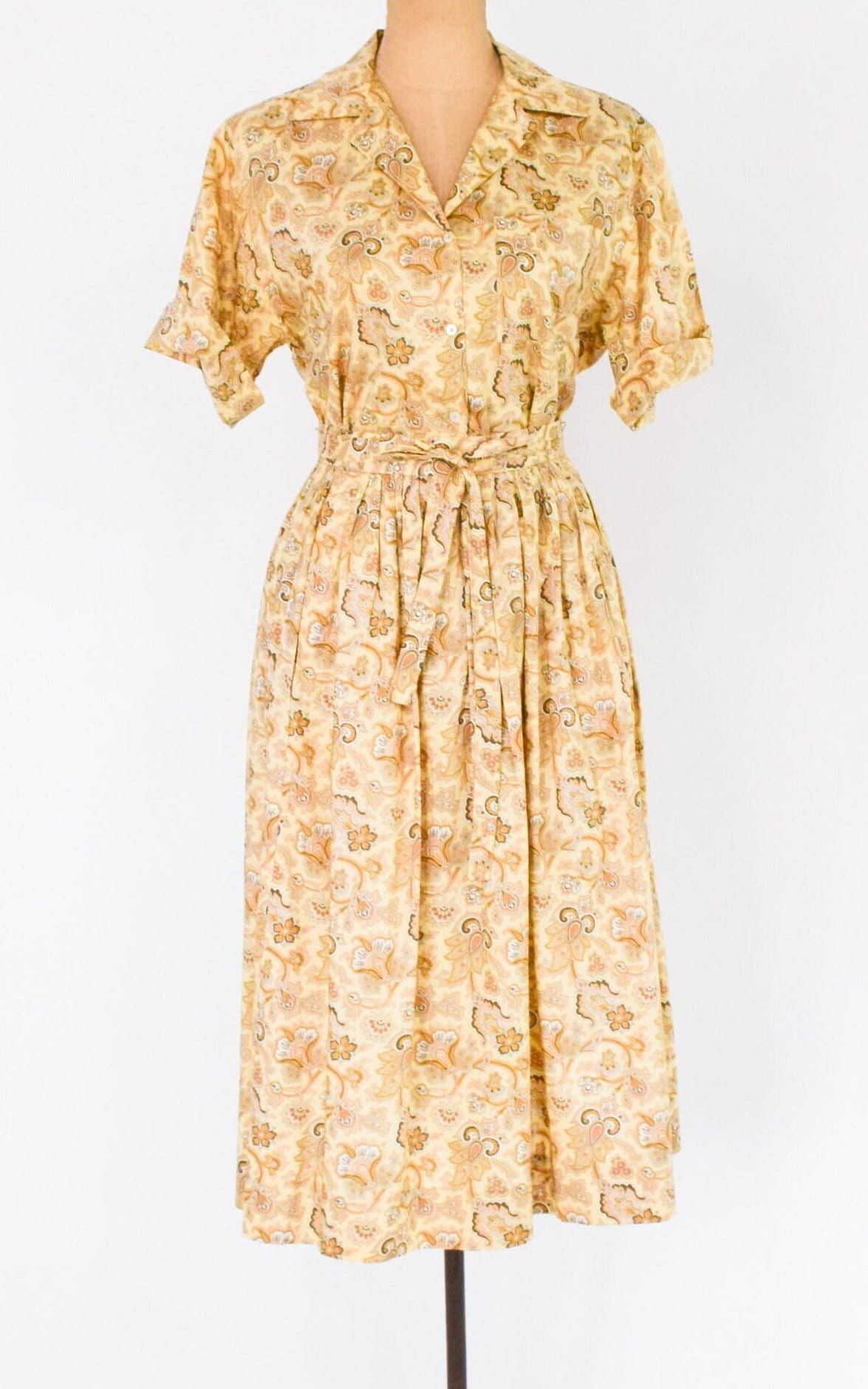 1980s Gold Floral Blouse & Skirt Set | 80s Gold Cotton Paisley Skirt Set | Gloria Sachs | Medium