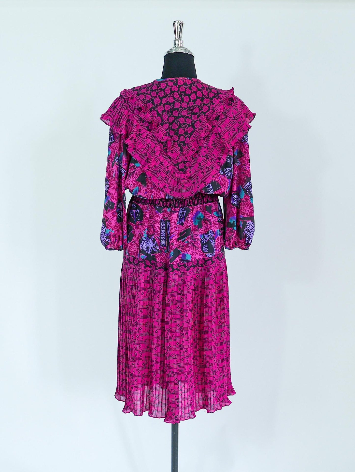 1980s Fuchsia Print Dress, Medium