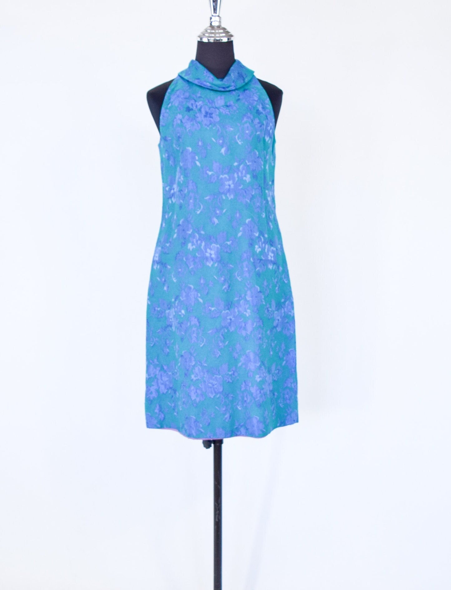 1960s Blue Brocade Coat Dress Set | 60s Turquoise Blue & Lavender Floral Brocade Dress Set | Jackie O | Small