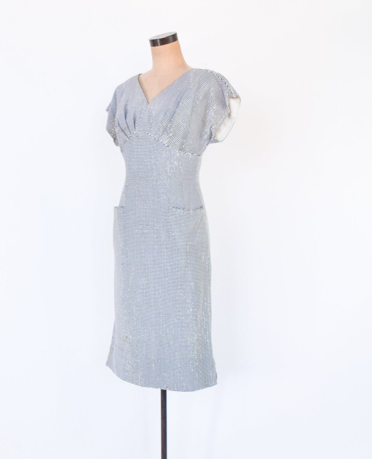 1950s Gray Metallic Sheath Dress, Medium