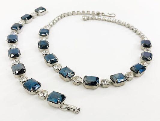 1950s Black Rhinestone Necklace & Bracelet Jewelry Set