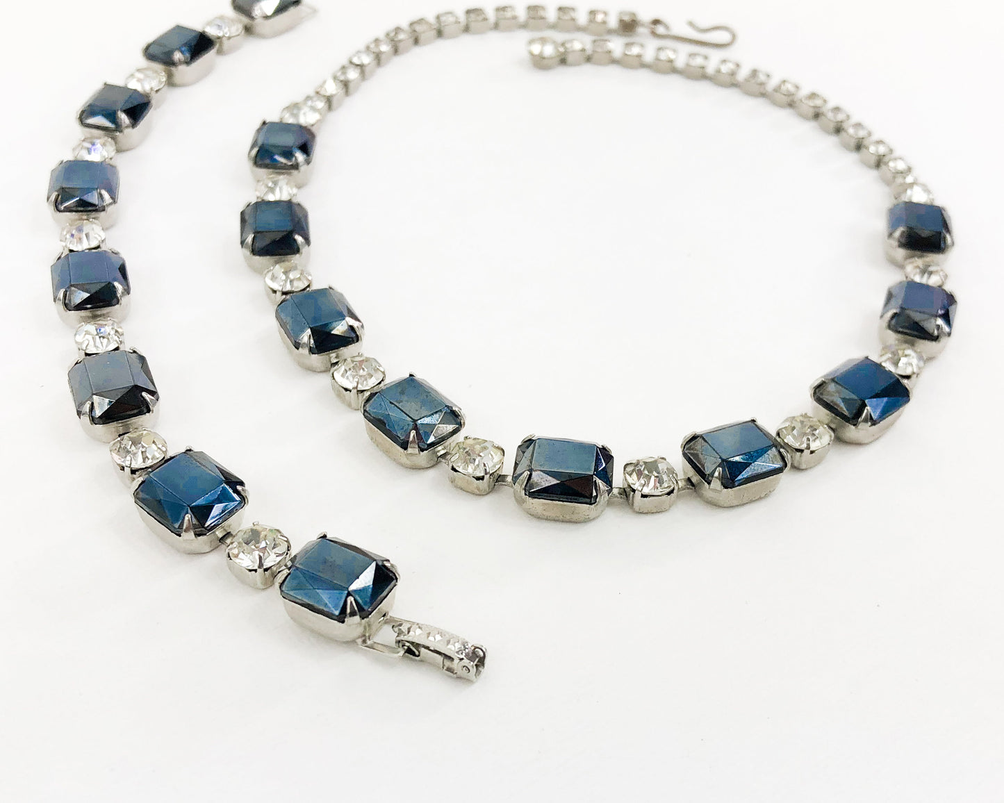 1950s Black Rhinestone Necklace & Bracelet Jewelry Set