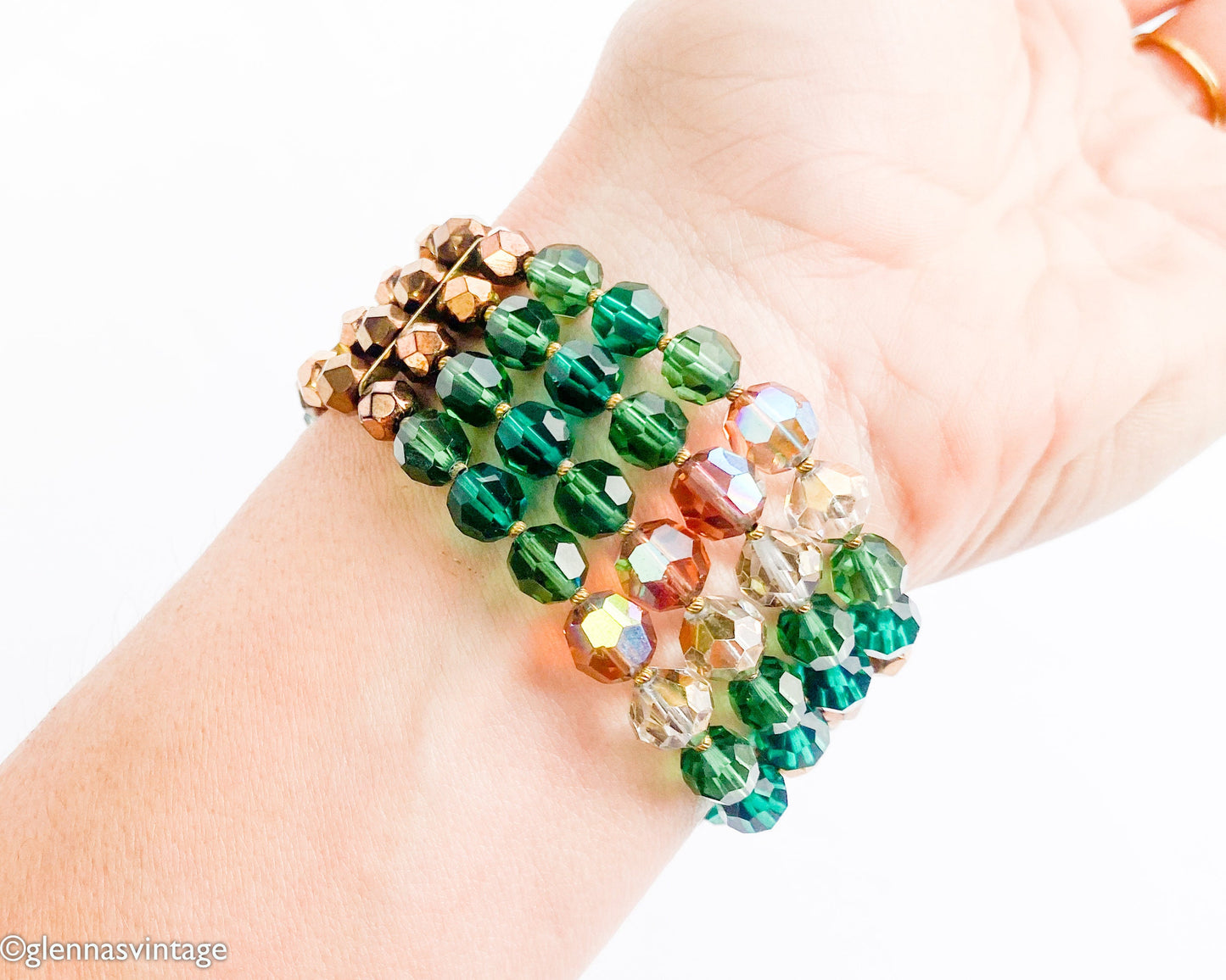 Eugene | 1950s Crystal & Rhinestone Bracelet | 50s Crystal Evening Bracelet | Green Bronze Crystal Bracelet | Eugene