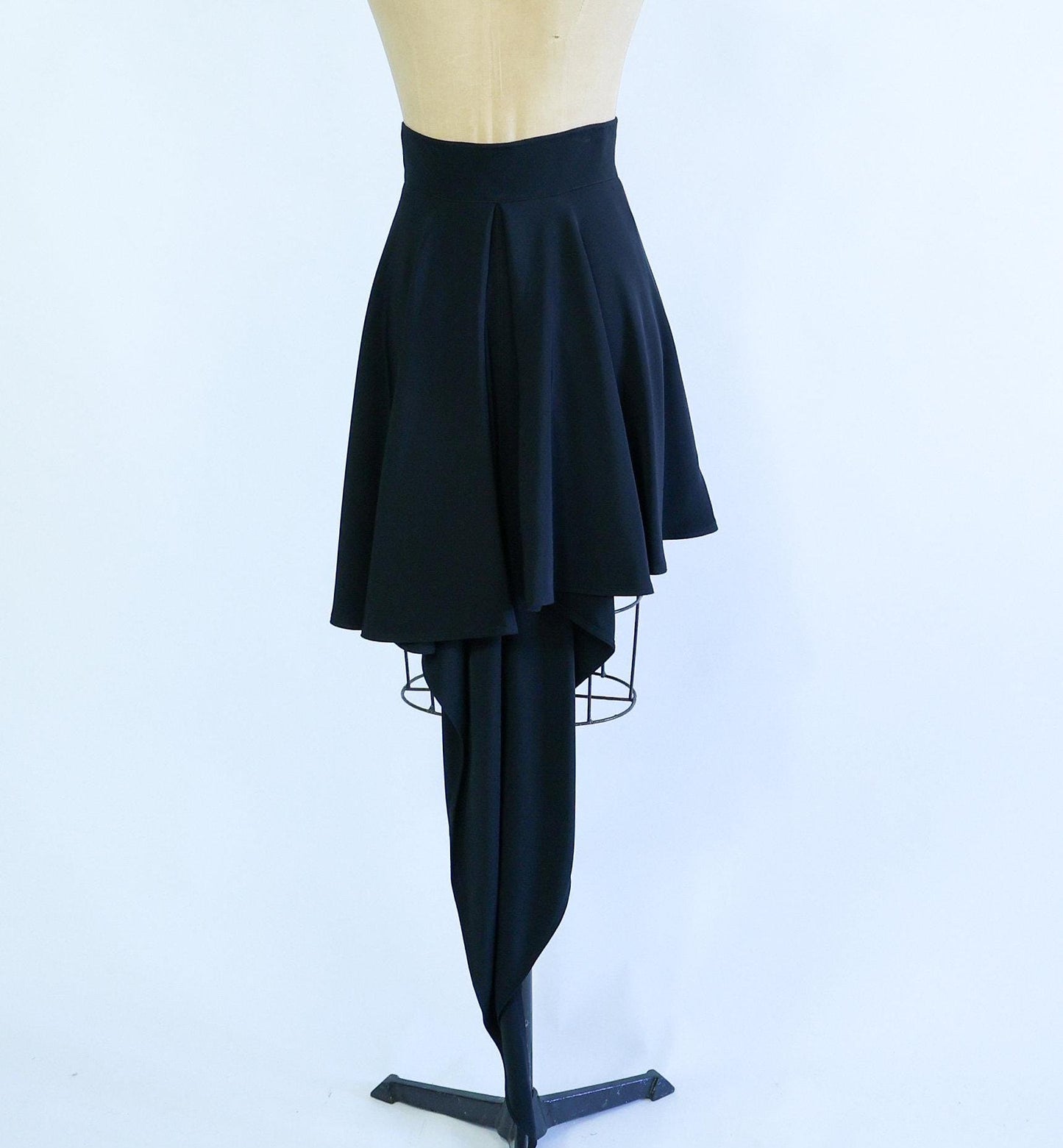 Claude Montana | 1990s Black Designer Skirt | 90s Black Evening Skirt With Tails | Claude Montana Paris | Size 42