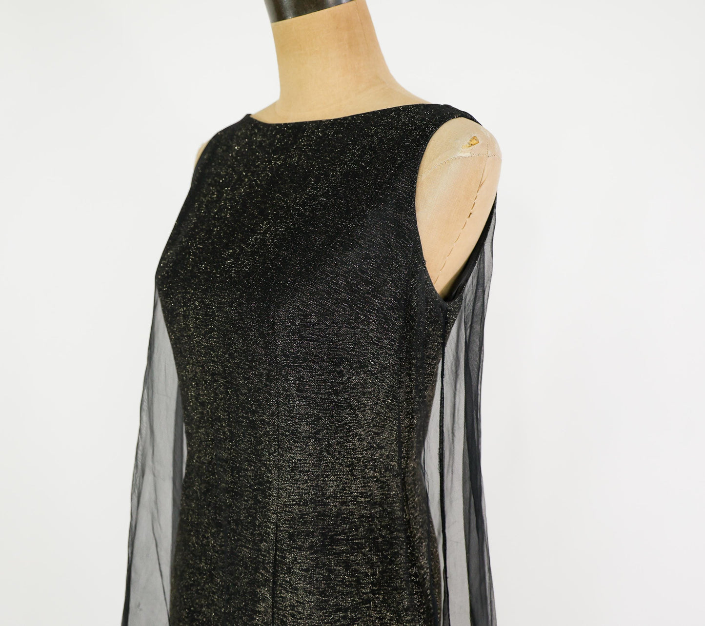 1960s Metallic Gold Black Dress