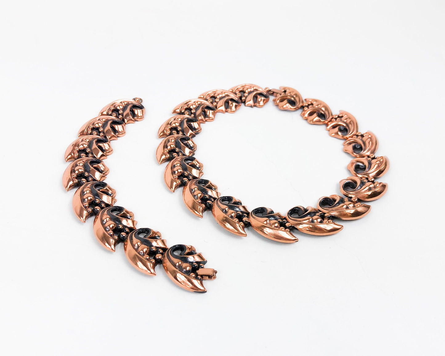 1950s Copper Leaf Necklace Set | 50s Copper Choker & Bracelet