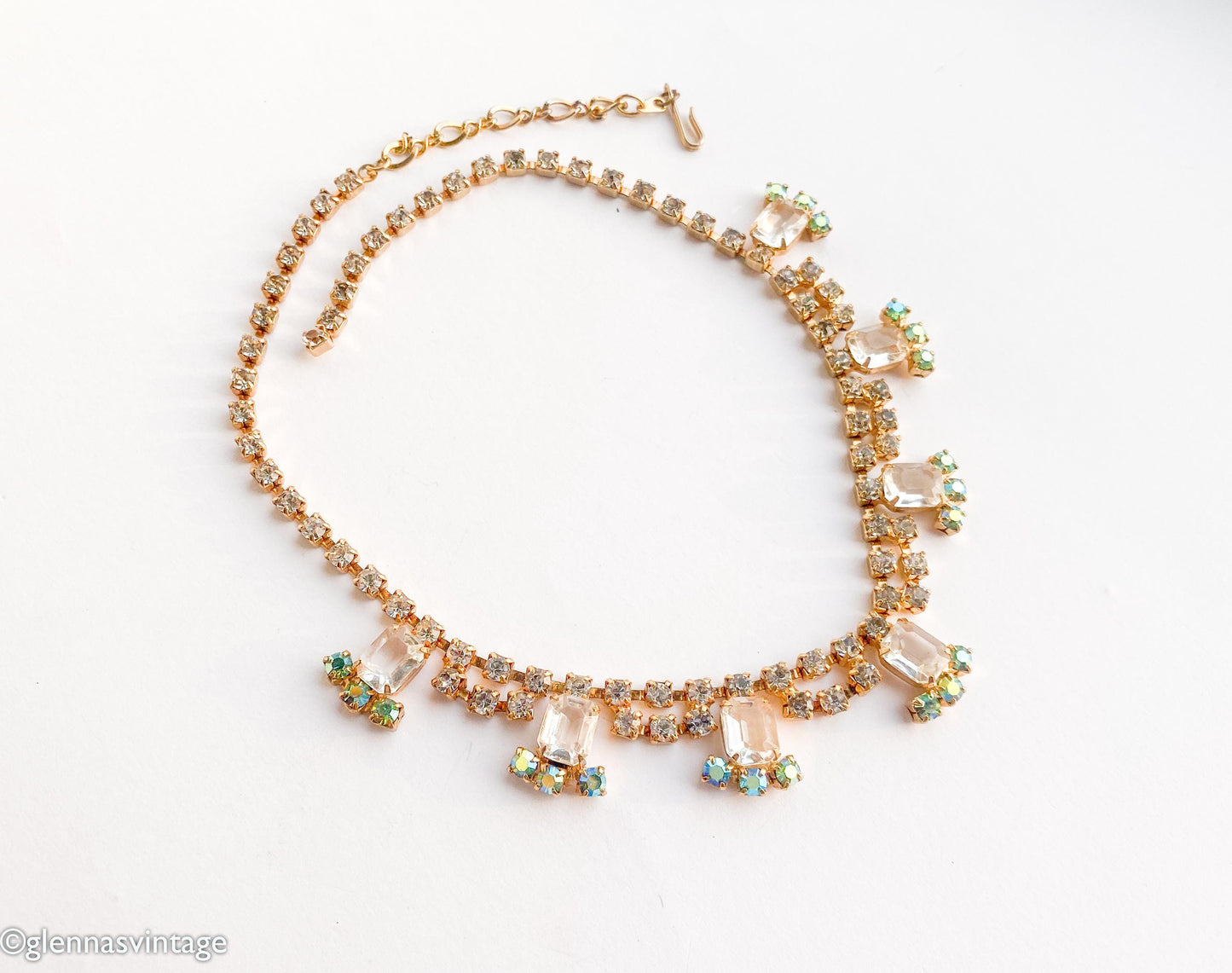 1950s Rhinestone Choker Necklace, Aurora Borealis Crystals