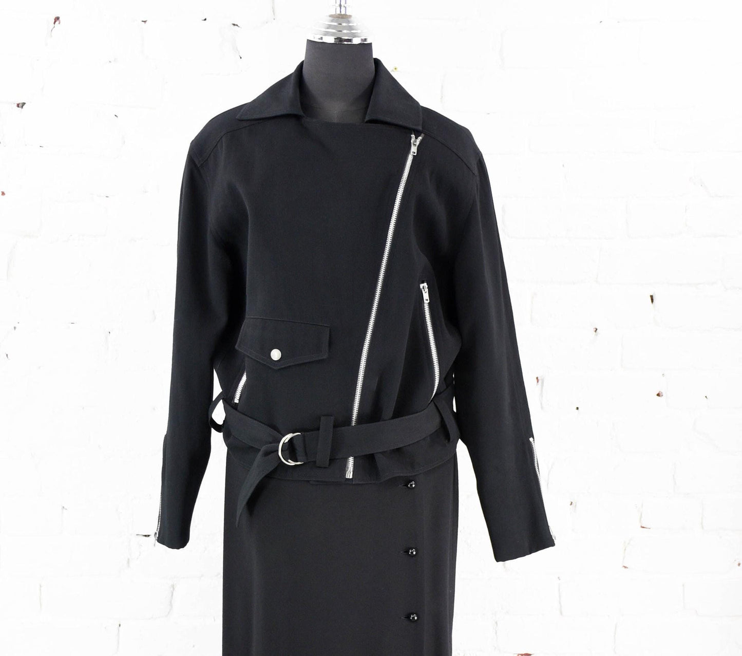 1980s Black Wool Motorcycle Jacket | Theodore Beverly Hills, Belted