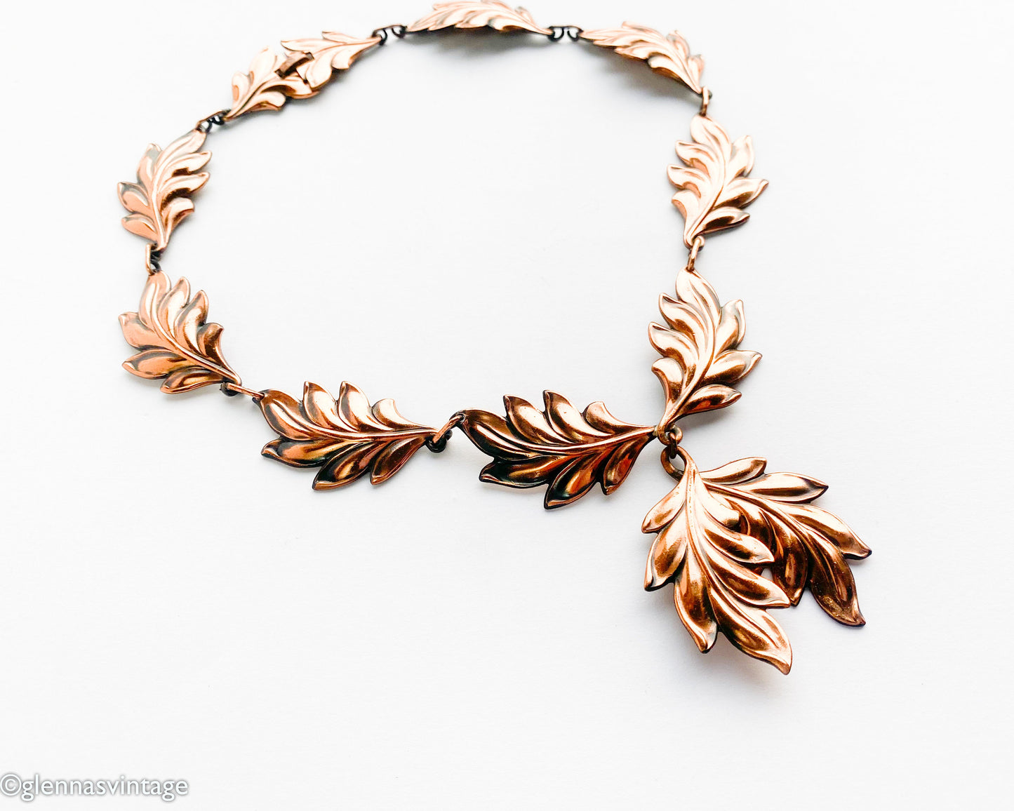 1950s Copper Leaf Necklace | Vintage Pendant Jewelry