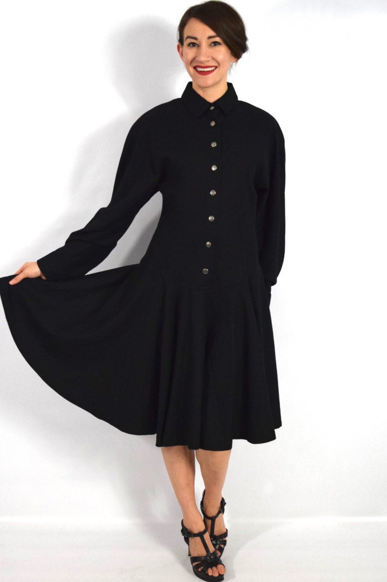 1990s Byblos Black Wool Dress, Medium