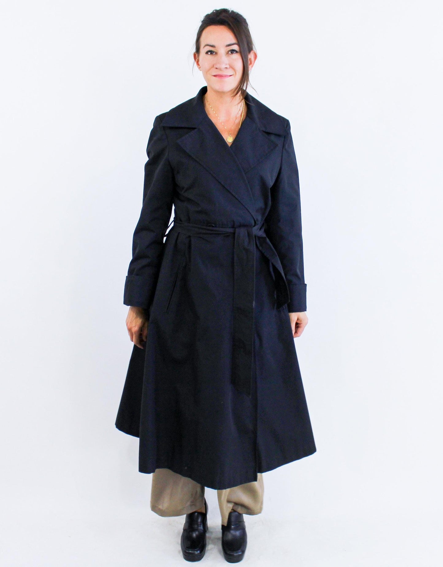 Diane von Furstenberg | 1980s Black Trench Coat l 80s Black Wrap Trench Coat | Diane von Furstenberg | Medium