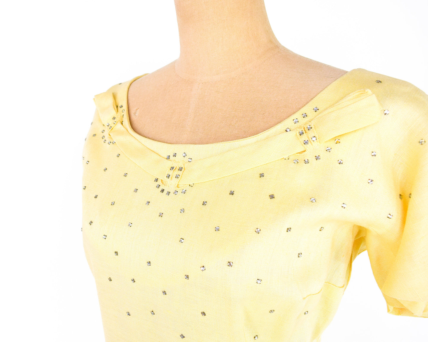 1950s Yellow Linen Sheath | 50s Yellow Cocktail Dress, Large