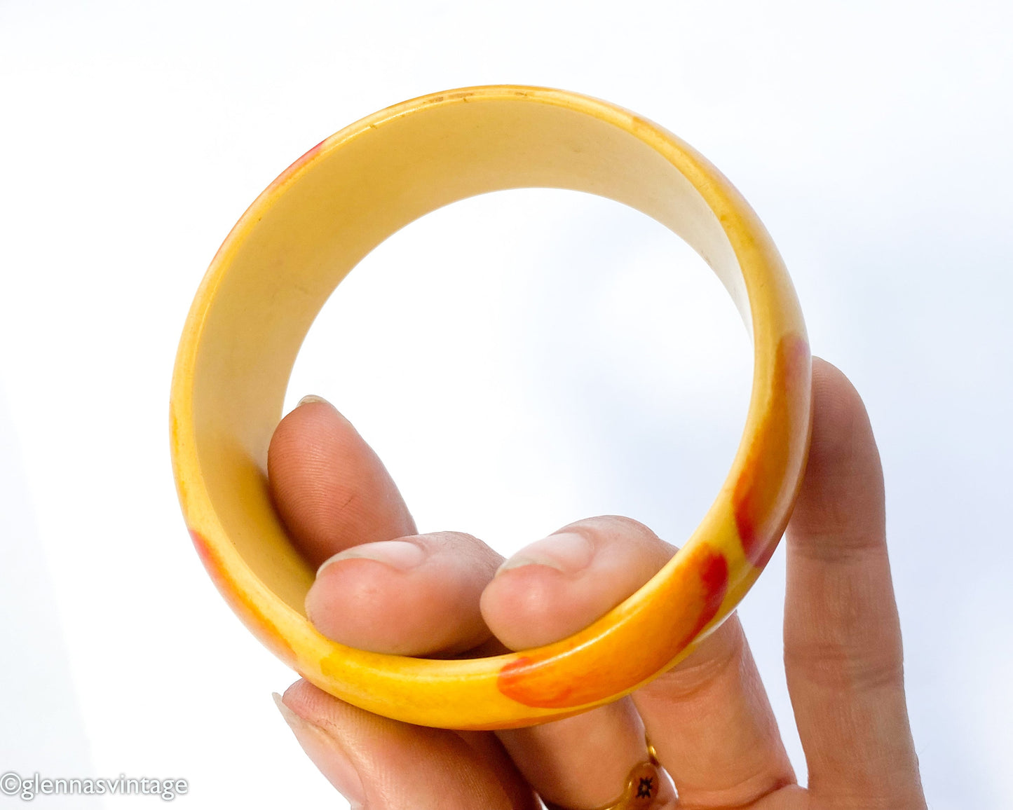 1930s Butterscotch Bakelite Bangle | Yellow Polka Dot Bracelet