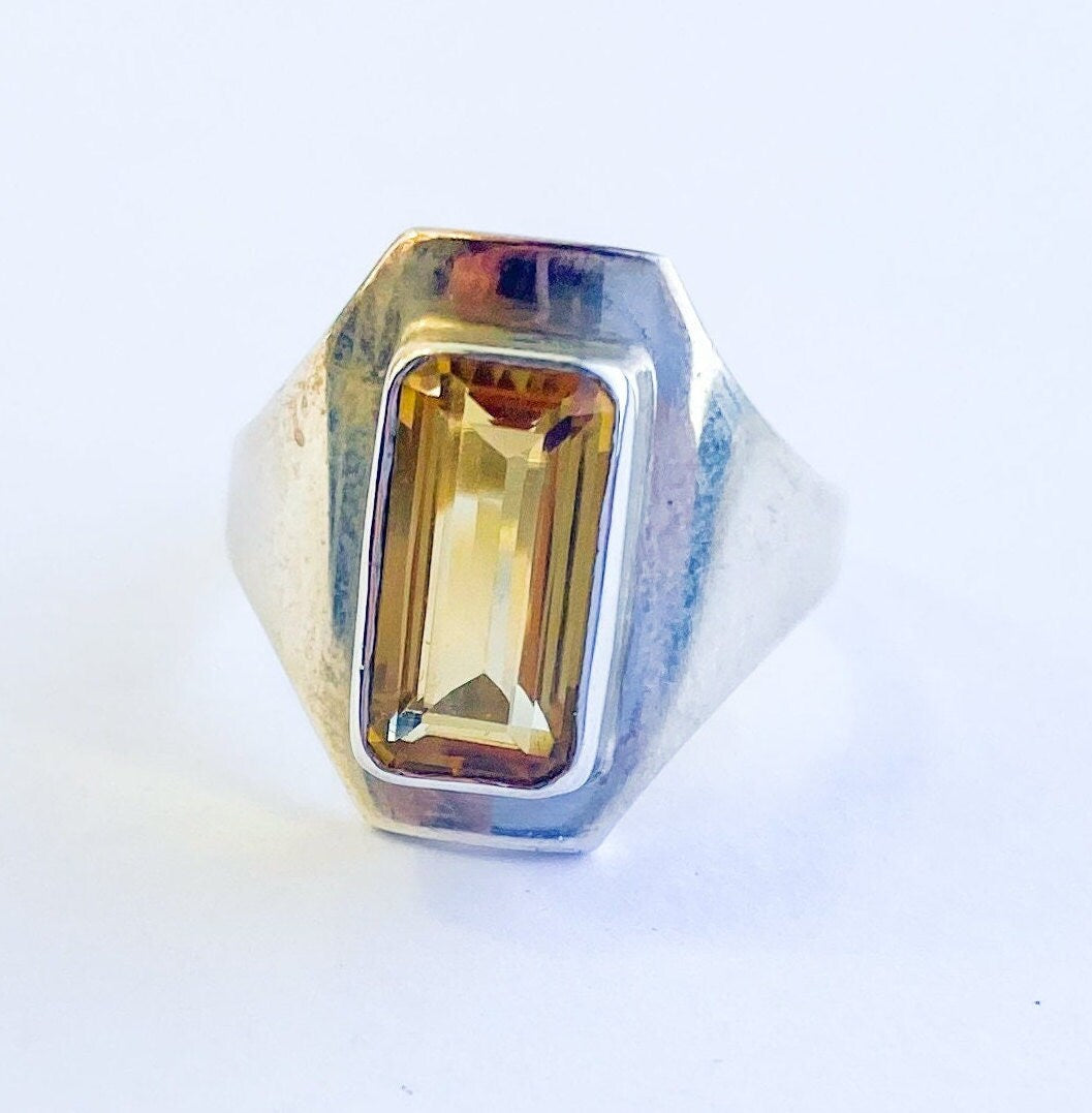 1970s Silver & Topaz Ring | 70s Topaz Glass Silver Ring | Size 7.75