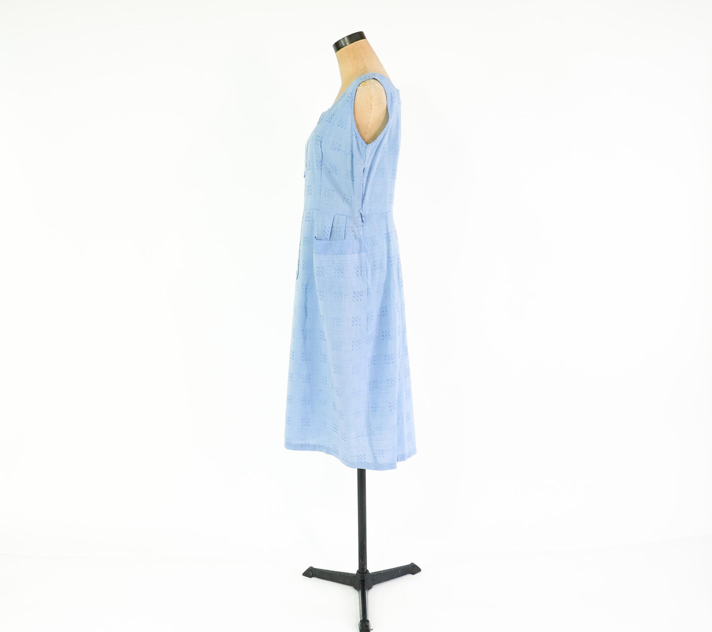 1950s Blue Print Cotton Day Dress, Large