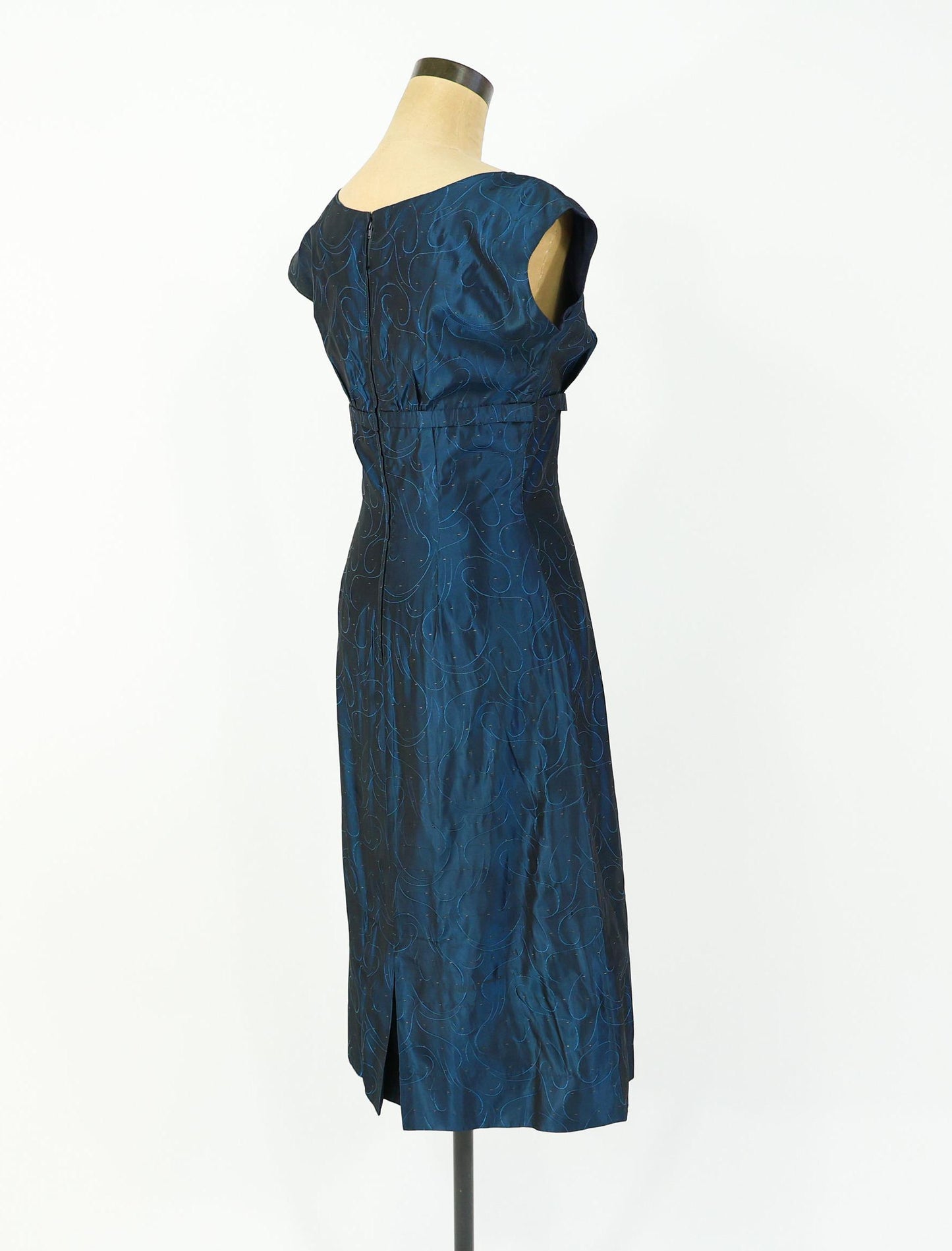 1950s Navy Taffeta Cocktail Dress, Medium