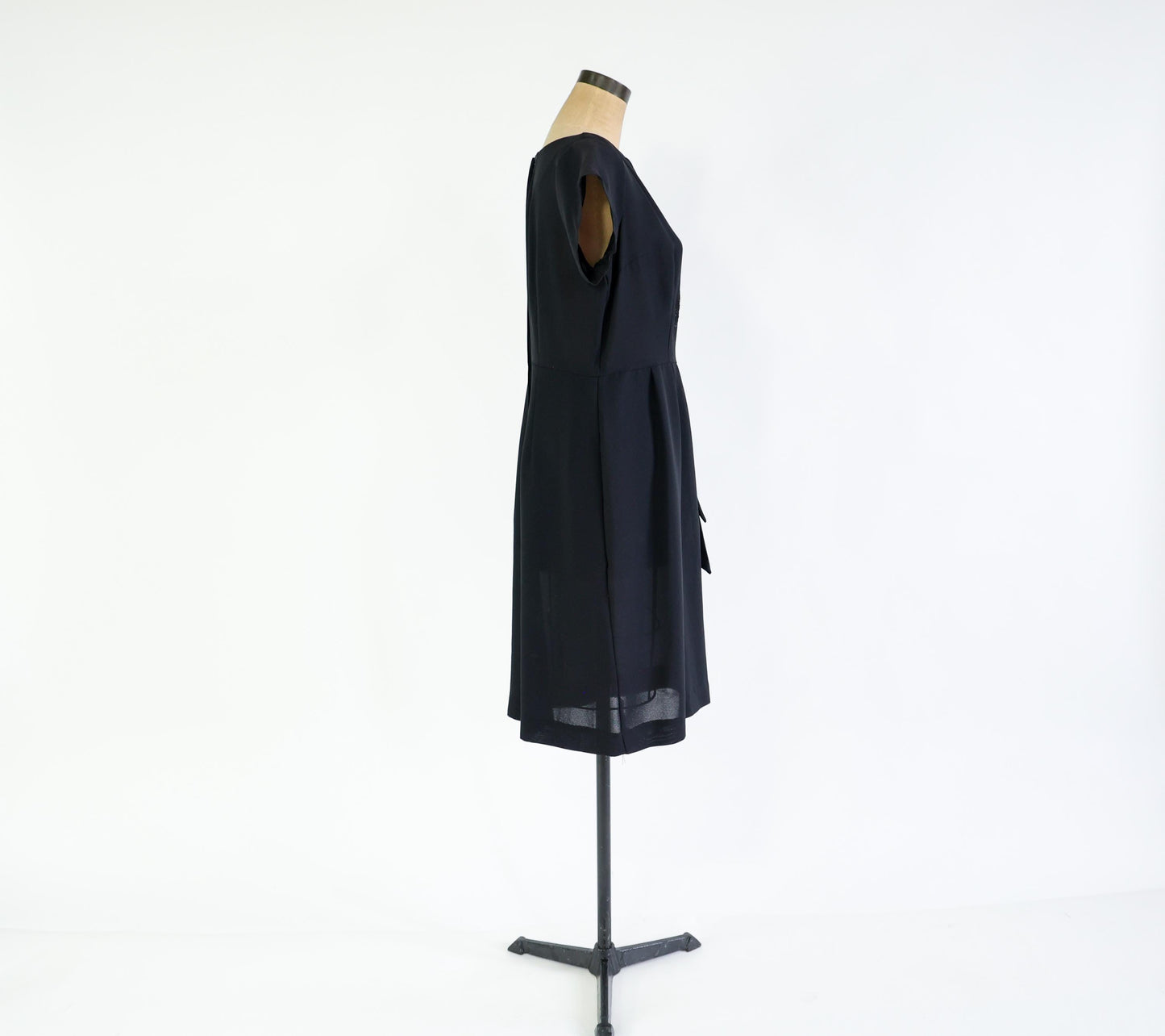 1950s Black Rayon Crepe Dress, Extra Large