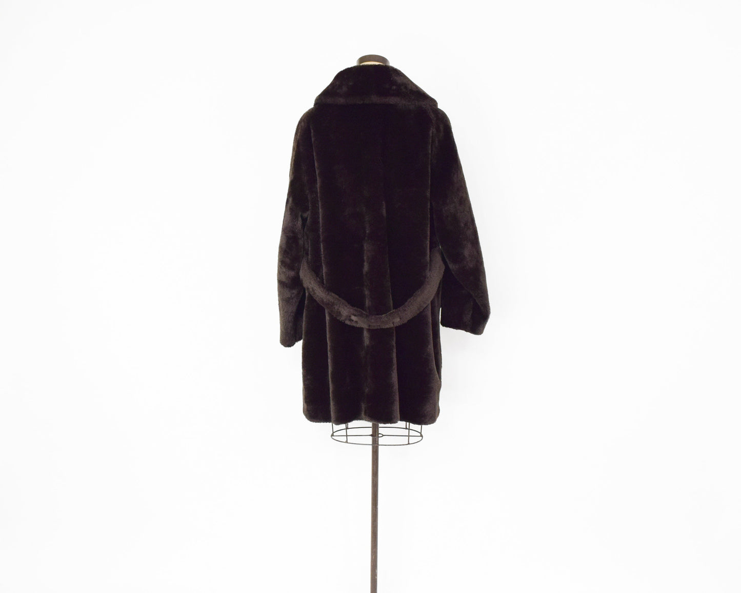 1960s Mod Dark Brown Faux Fur Coat, XXL 50" Bust
