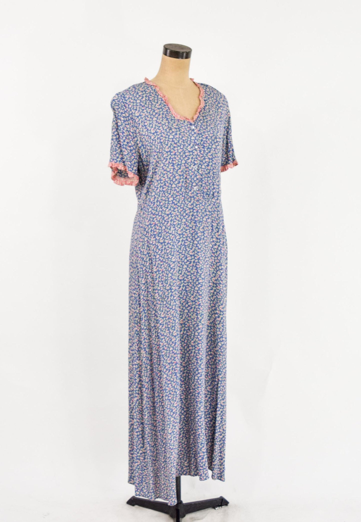 1990s Blue Flowered Dress | Bias Cut Dress, Medium