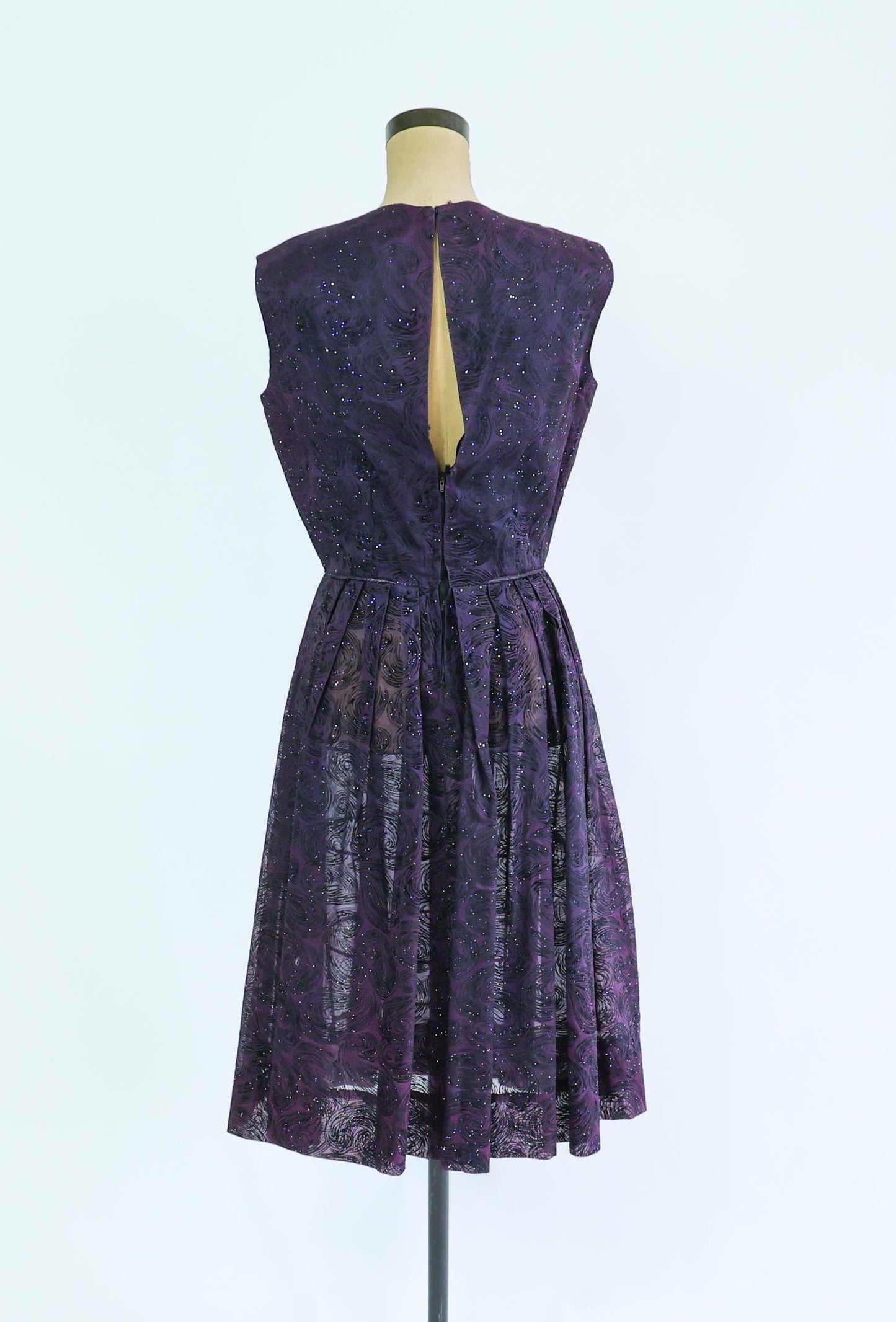 1950s Purple & Black Glitter Party Dress, Medium