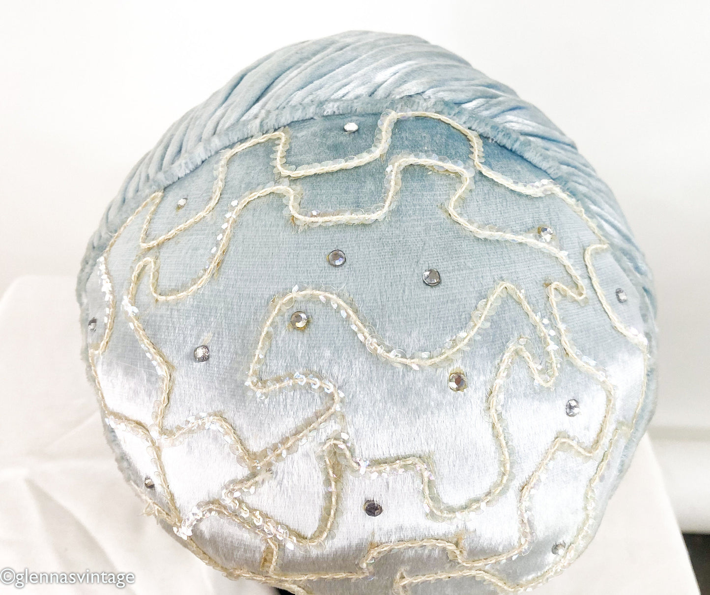 1950s Pale Blue Velvet & Sequin Hat, Adele Claire Fascinator