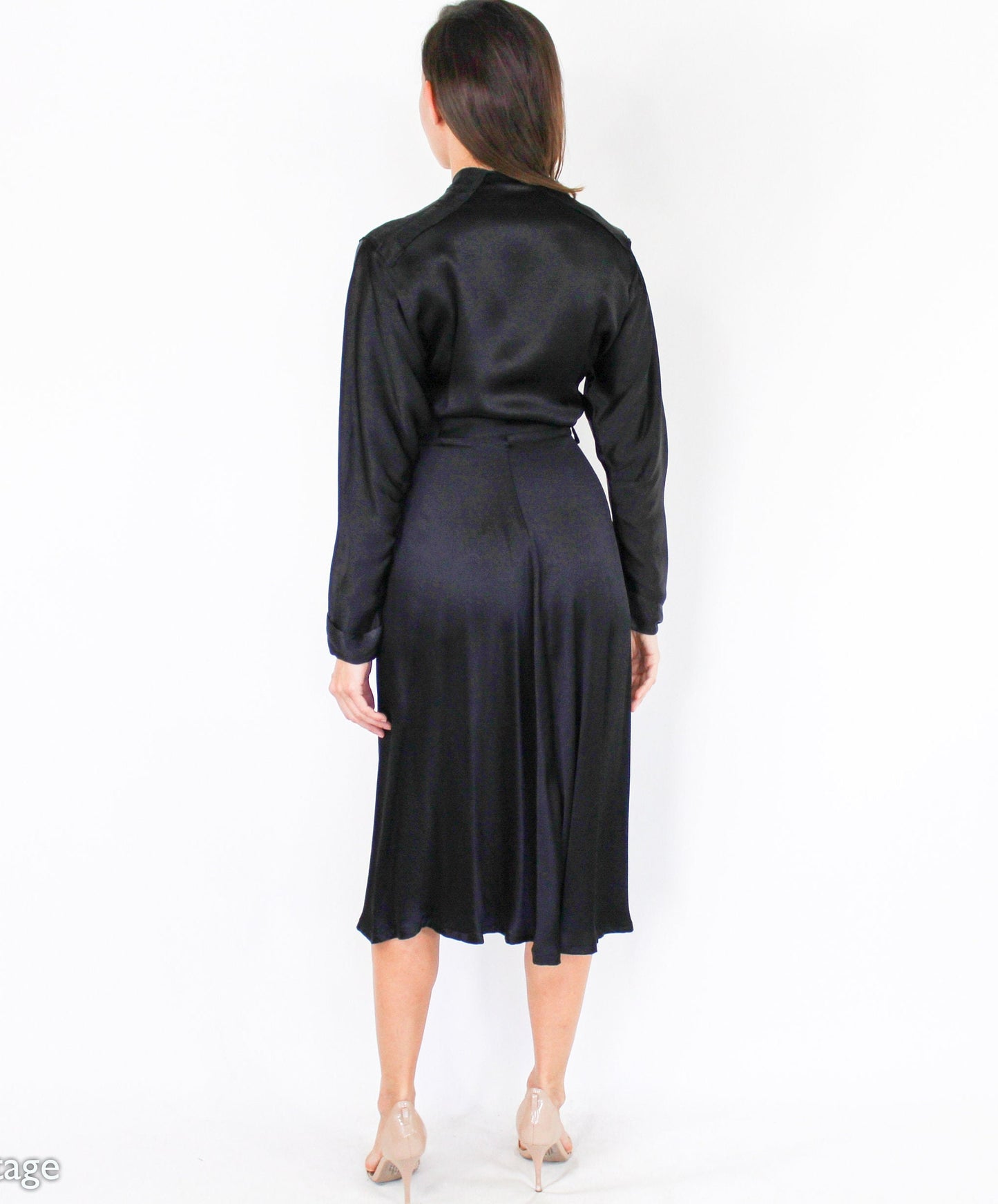 1940s Gold & Black Silk Dress | 40s Black Silk Embroidered Dress | Tula | Small