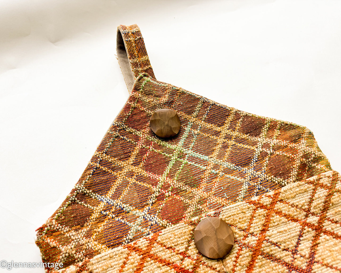 1980s Brown Upholstery Purse Bag | 80s Brown Plaid Upholstery Purse | Tapestry Bag