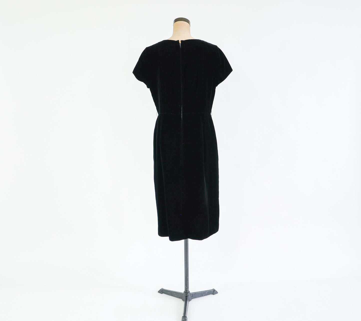 1950s Black Velvet Cocktail Dress, Large