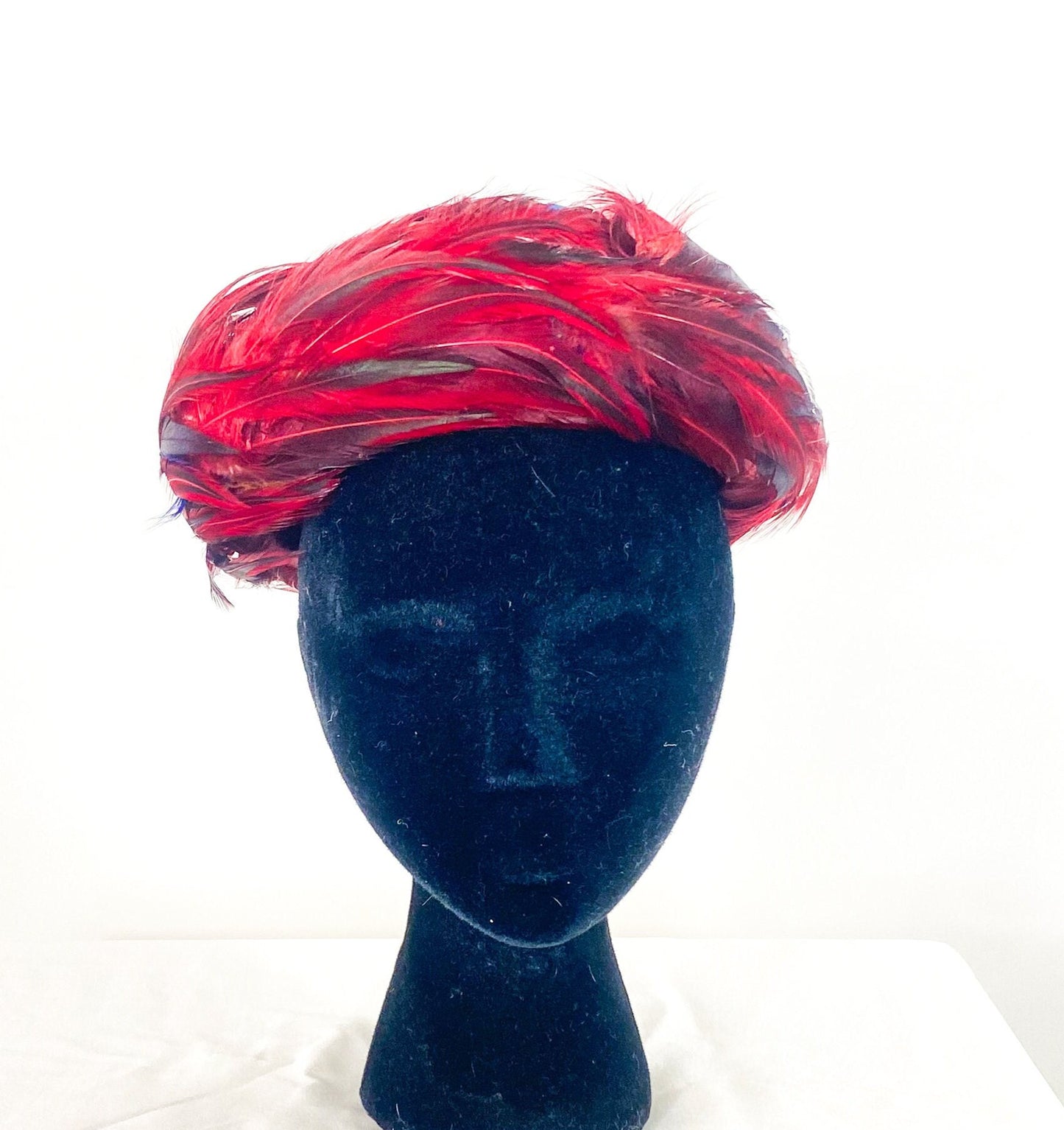 1950s Red Feather Saucer Hat