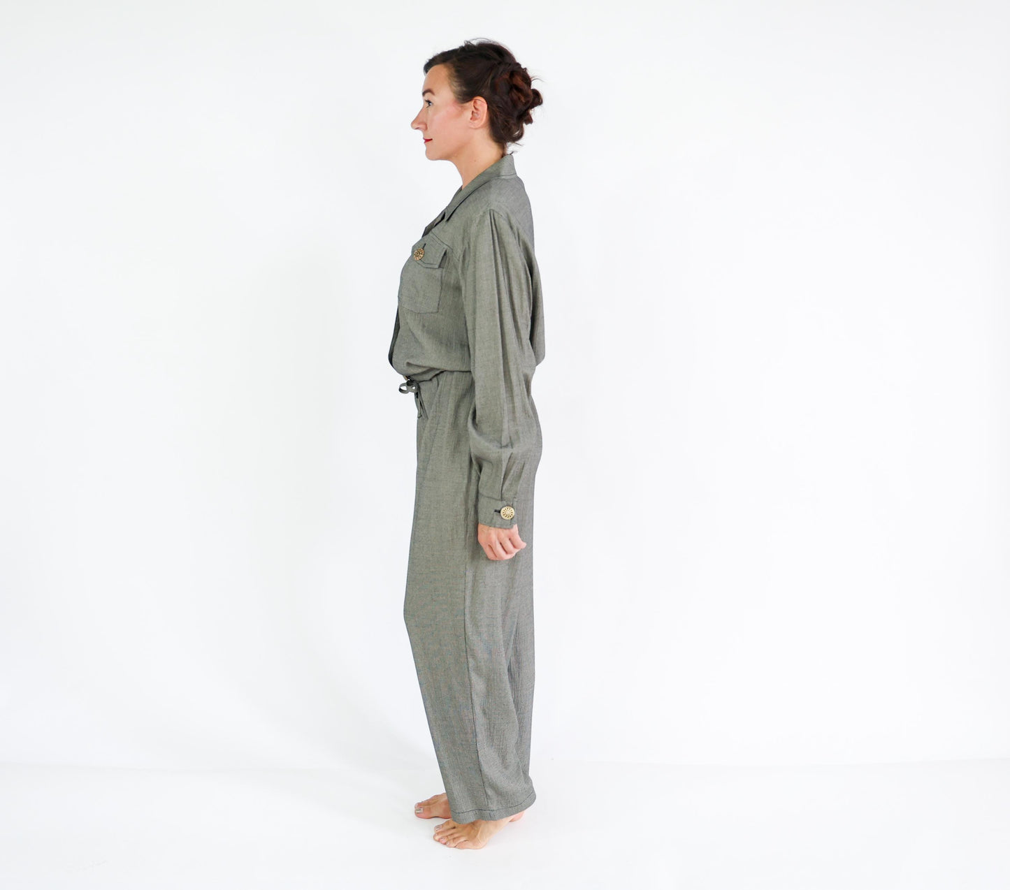 1980s Gray Woven Rayon Jumpsuit, 44