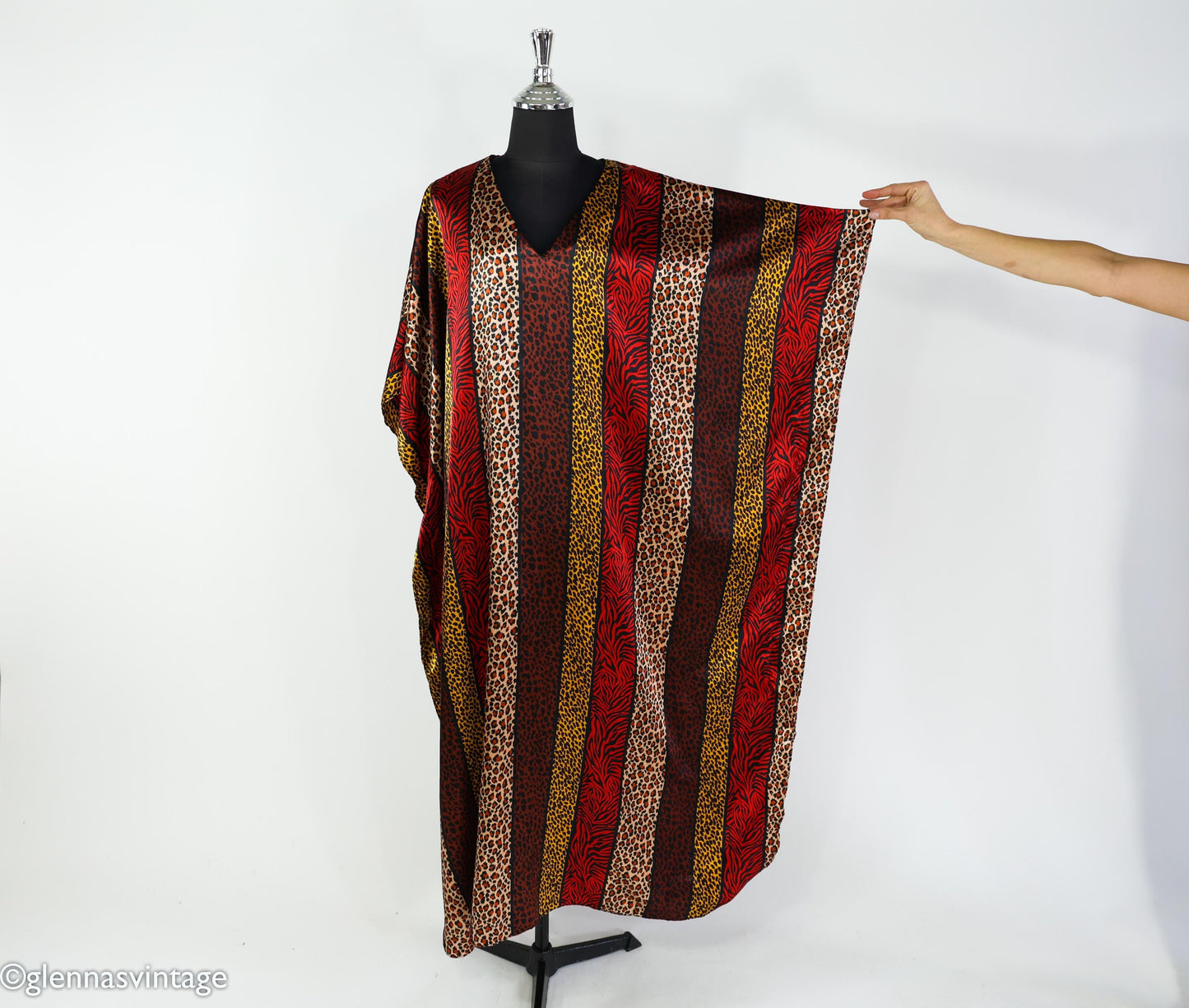 1990s Vintage Red & Gold Animal Print Caftan | Plus Size Dress