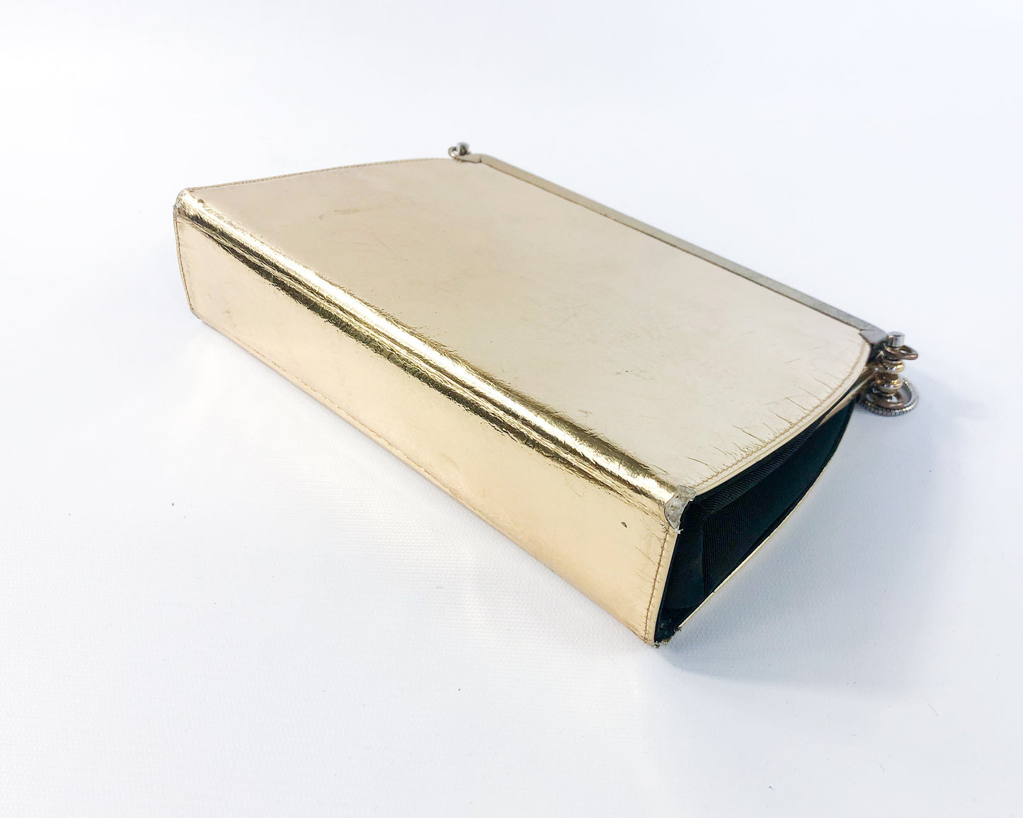 1960s Gold Convertible Handbag | 60s Black and Gold Leather 3 Way Clutch | L & M Bags
