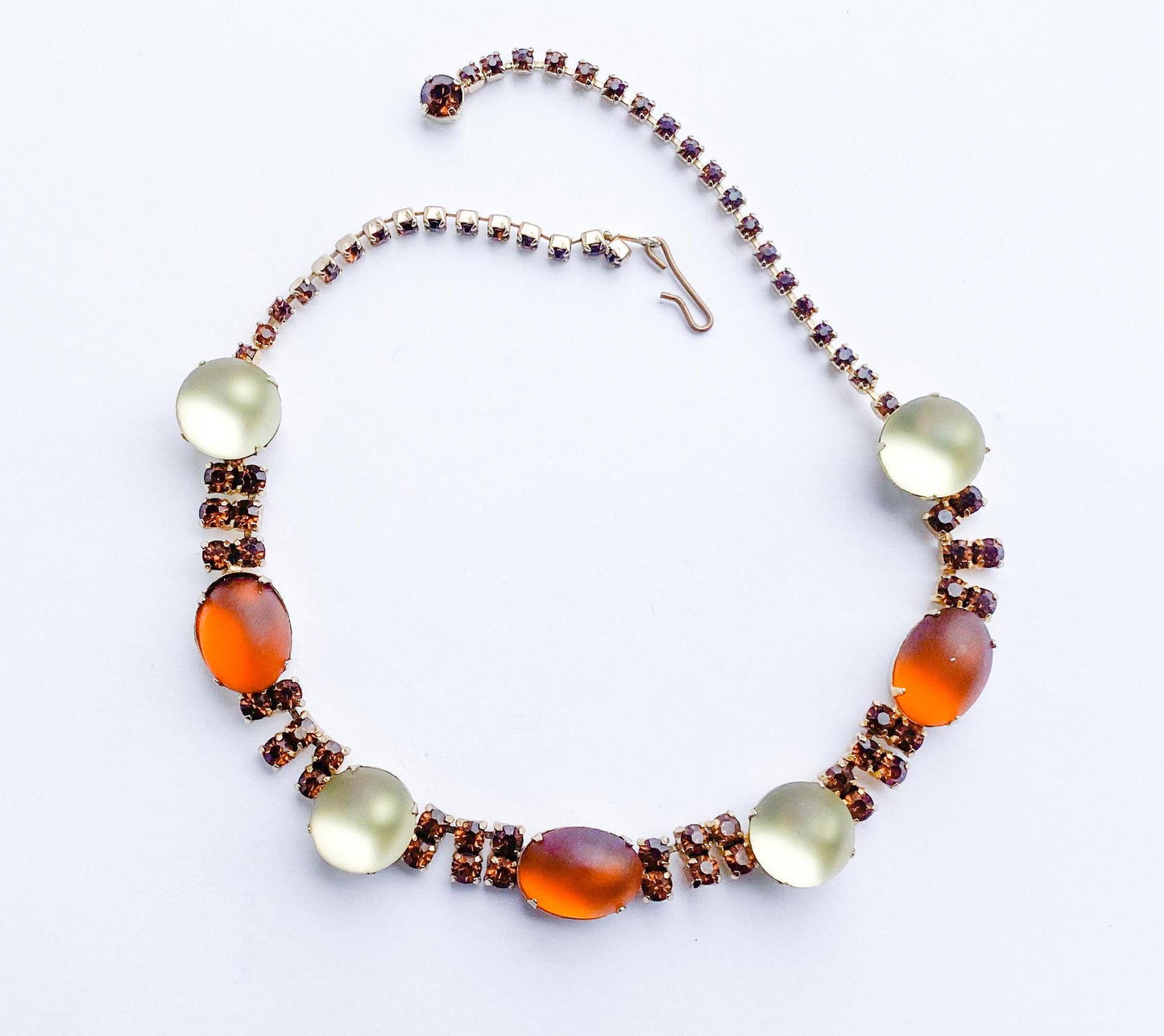 1960s Orange Brown & White Glass Necklace | 60s Frosted Glass Choker