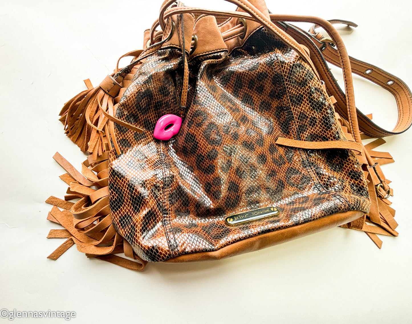 Betsey Johnson 1990s Cheetah Print Leather Shoulder Bag | 90s Brown Animal Print HoBo Pouch Bag