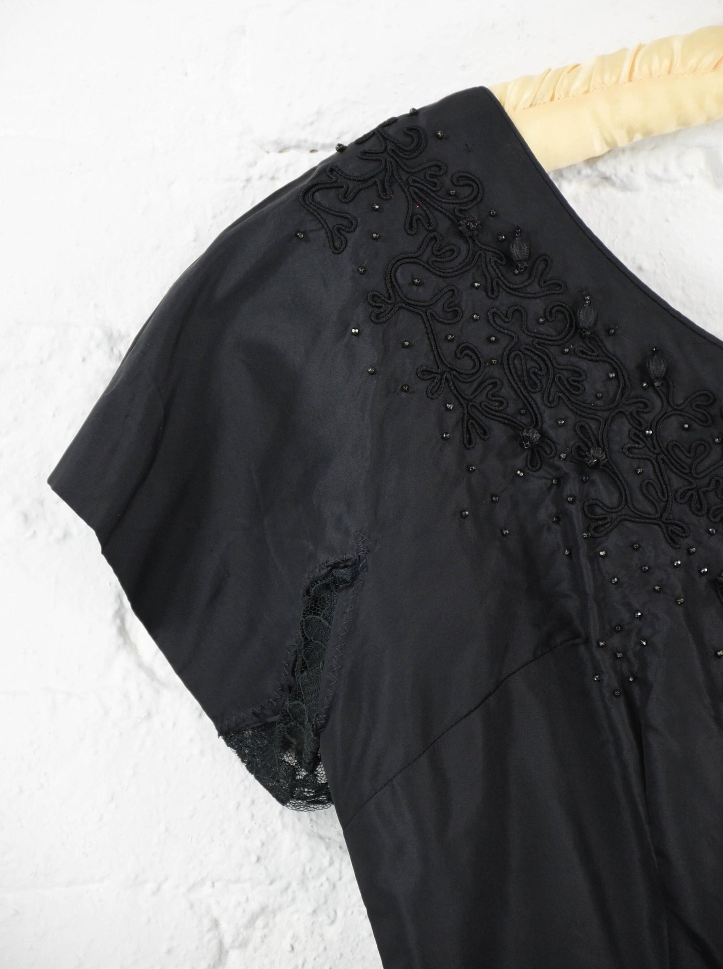 1950s Black Party Dress with Beaded Detail, Medium