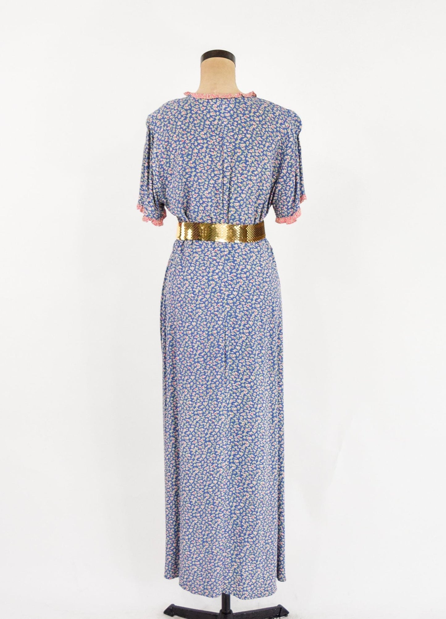 1990s Blue Flowered Dress | Bias Cut Dress, Medium