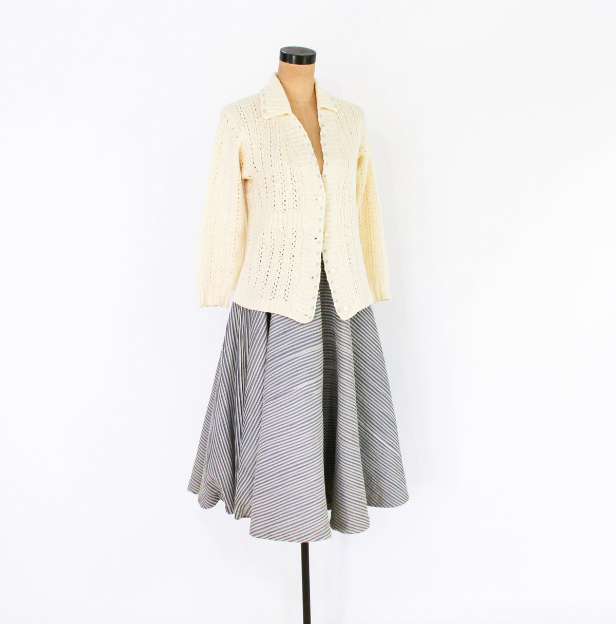 1950s Creme Wool Knit Cardigan, Medium