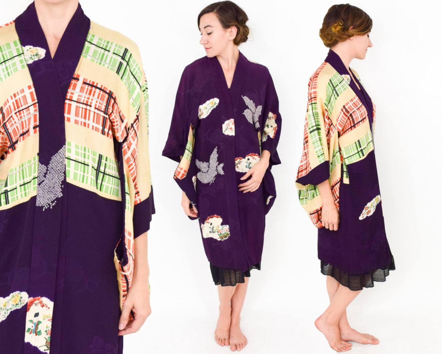 Vintage Purple Silk Haori Kimono Jacket